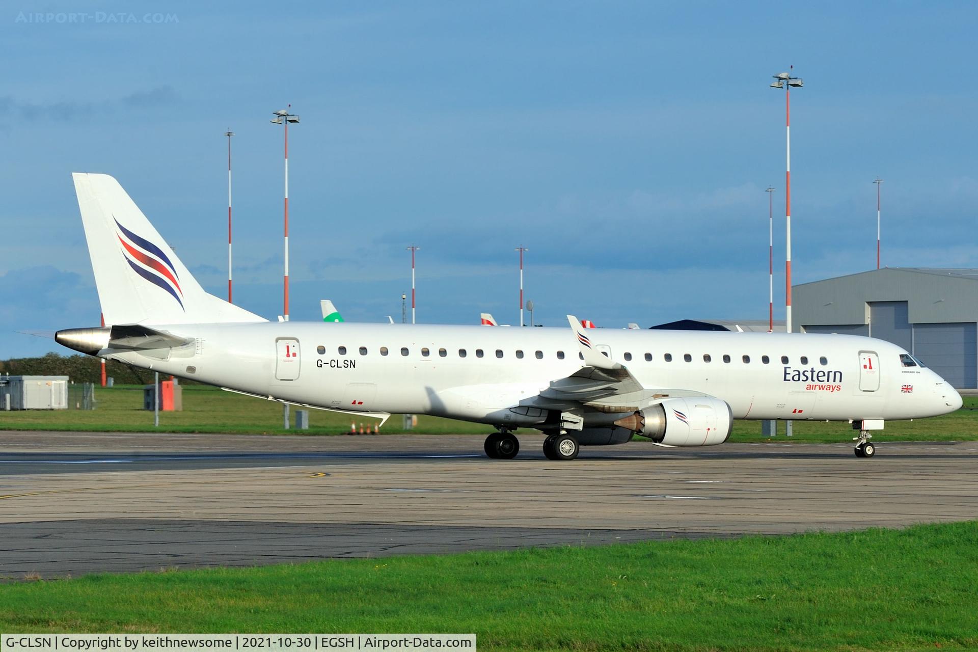 G-CLSN, 2007 Embraer 190LR (ERJ-190-100LR) C/N 19000130, Arriving at Norwich from Leeds / Bradford.