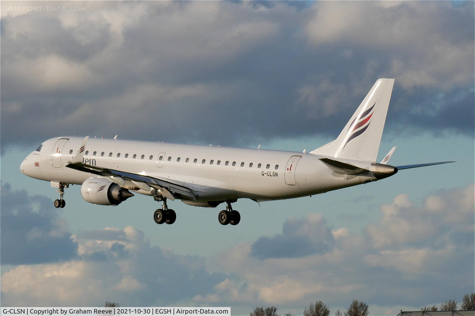G-CLSN, 2007 Embraer 190LR (ERJ-190-100LR) C/N 19000130, Landing at Norwich.