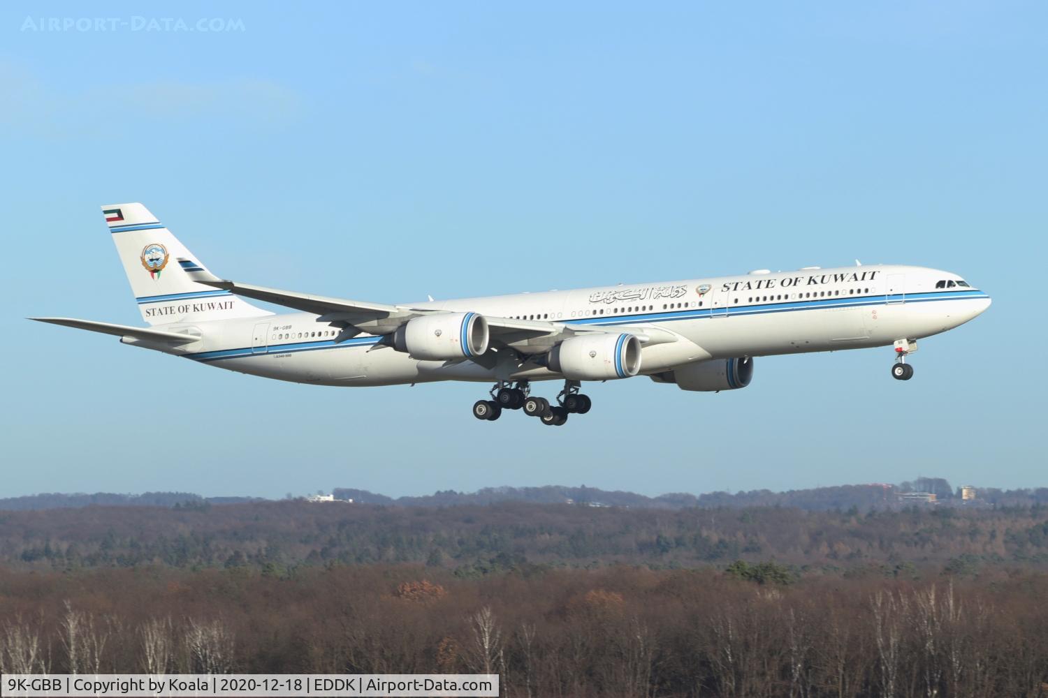 9K-GBB, 2010 Airbus A340-542 C/N 1102, Final approach for a short visit.