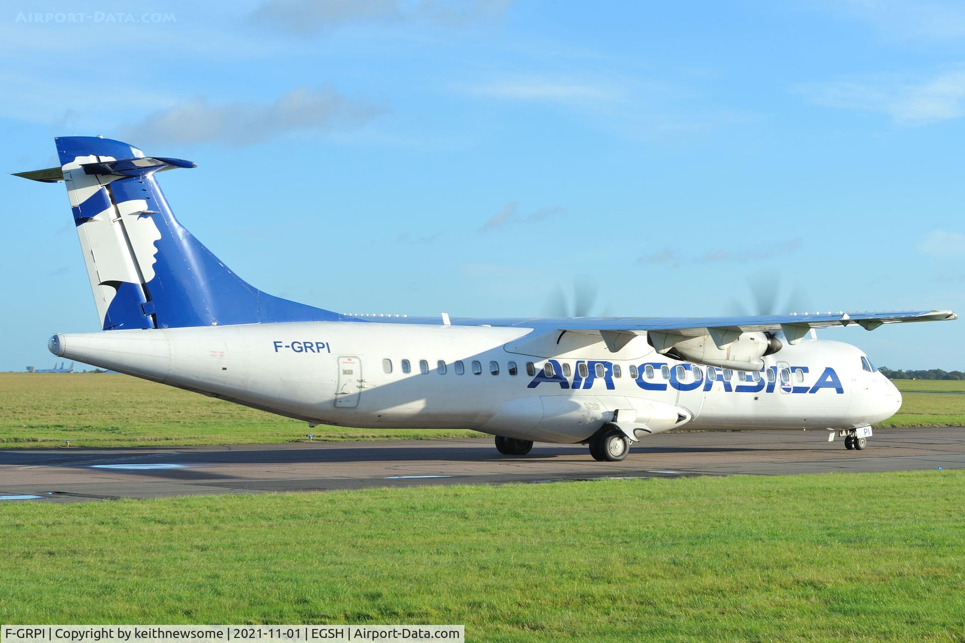 F-GRPI, 2005 ATR 72-212A C/N 722, Arriving at Norwich from Corsica, for paintwork.
