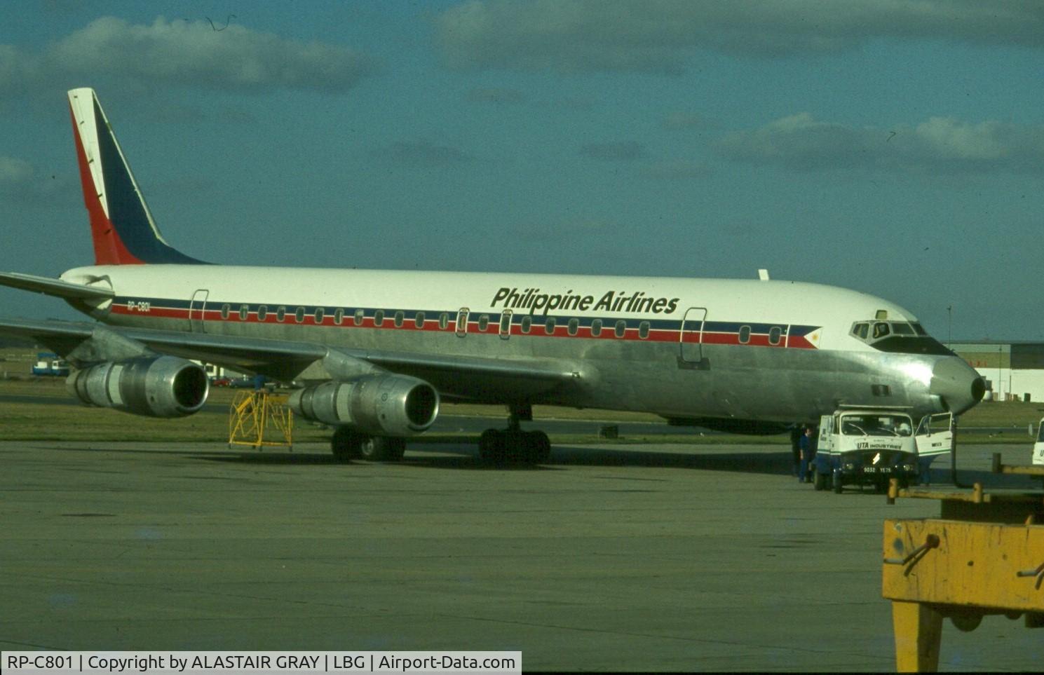 RP-C801, 1962 Douglas DC-8-53 C/N 45608, seen here after a major overhaul at le Bourget in 1979