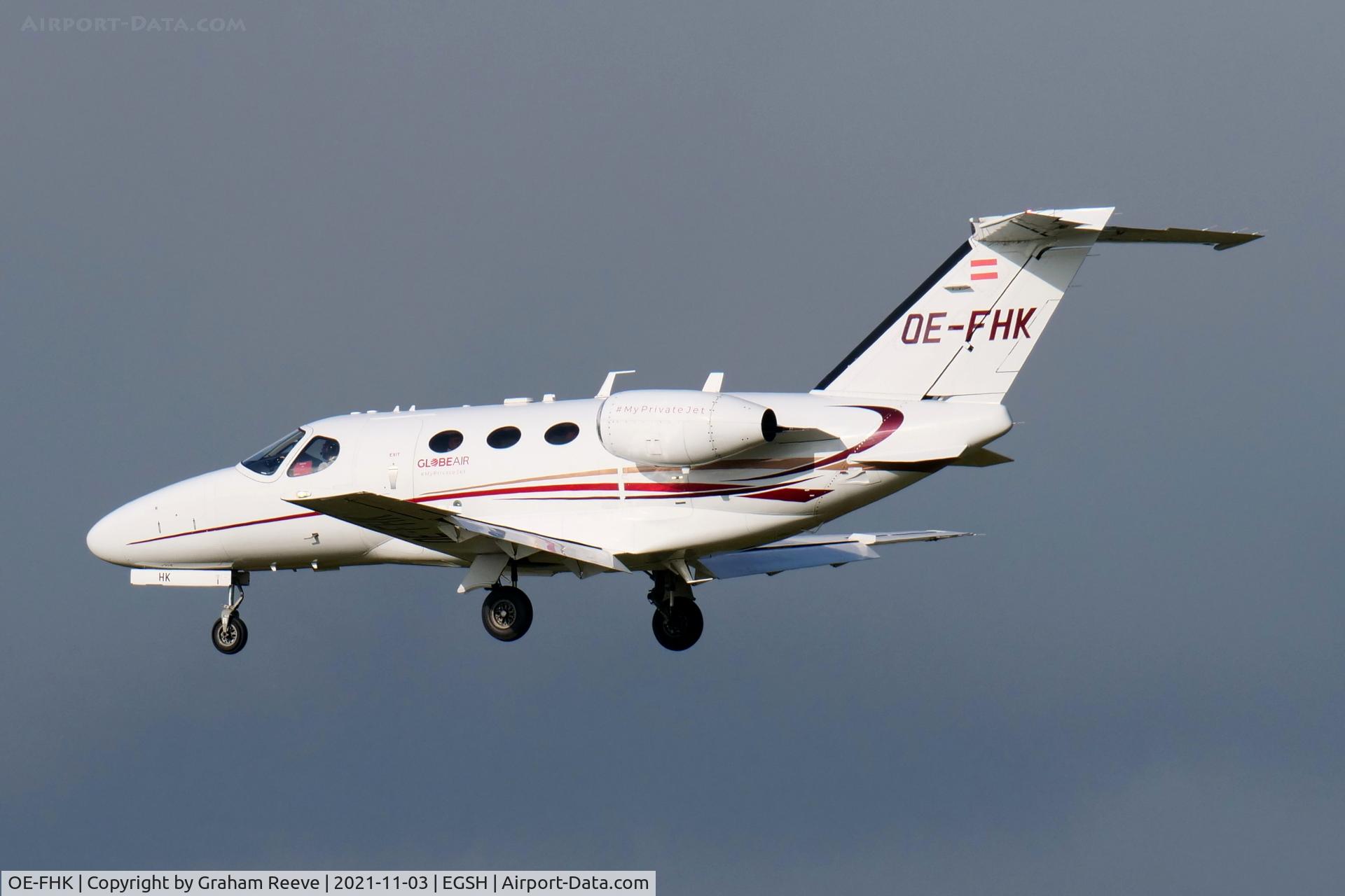 OE-FHK, 2010 Cessna 510 Citation Mustang Citation Mustang C/N 510-0315, Landing at Norwich.