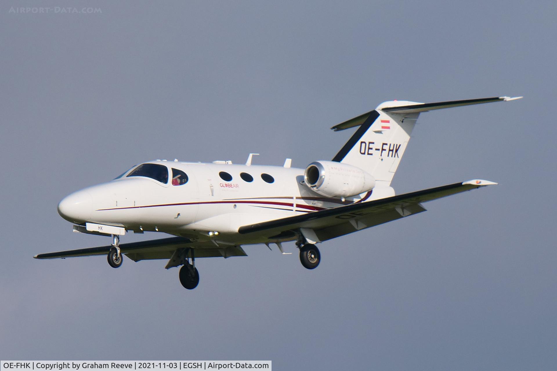 OE-FHK, 2010 Cessna 510 Citation Mustang Citation Mustang C/N 510-0315, Landing at Norwich.