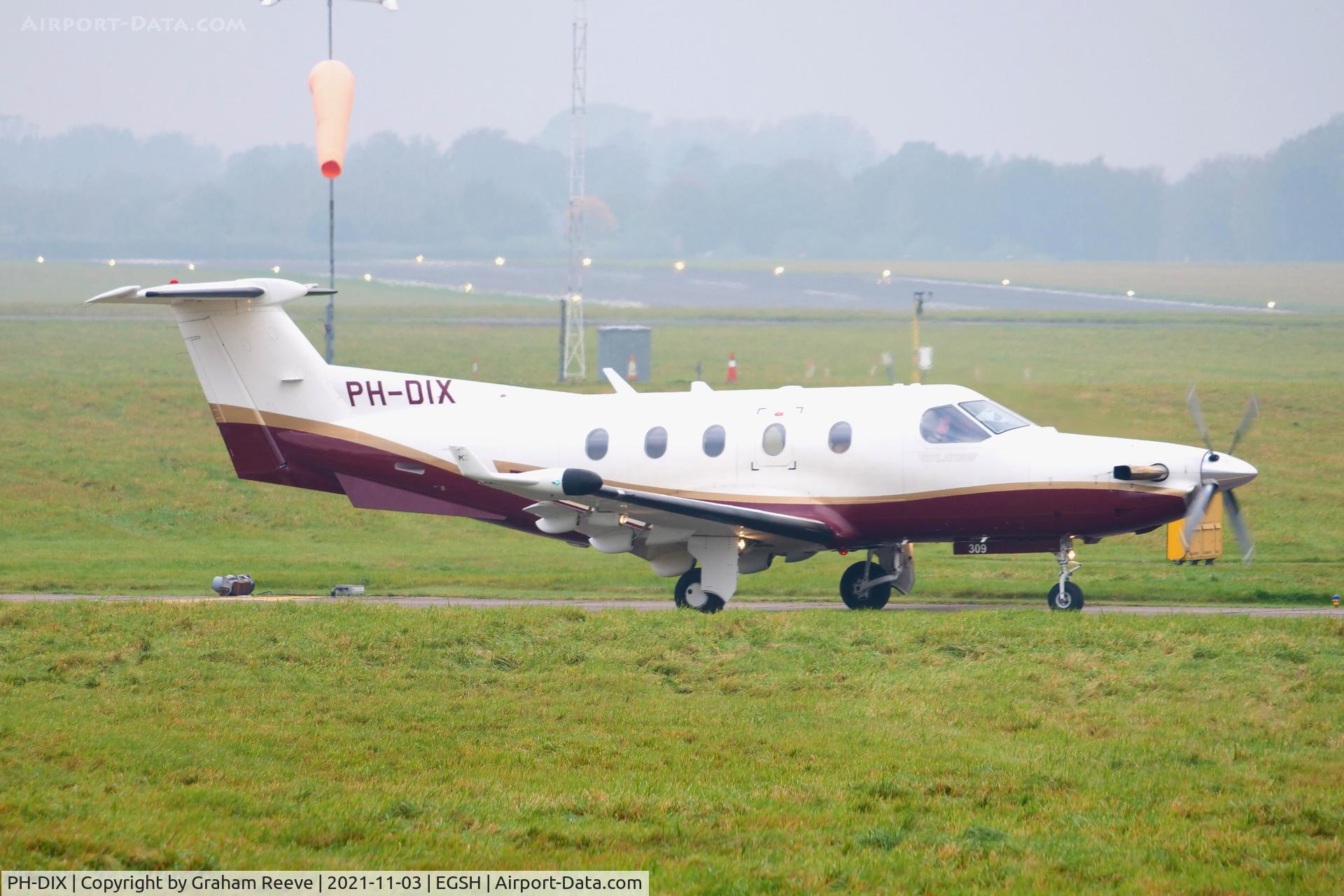 PH-DIX, 2000 Pilatus PC-12/45 C/N 309, Departing from Norwich.