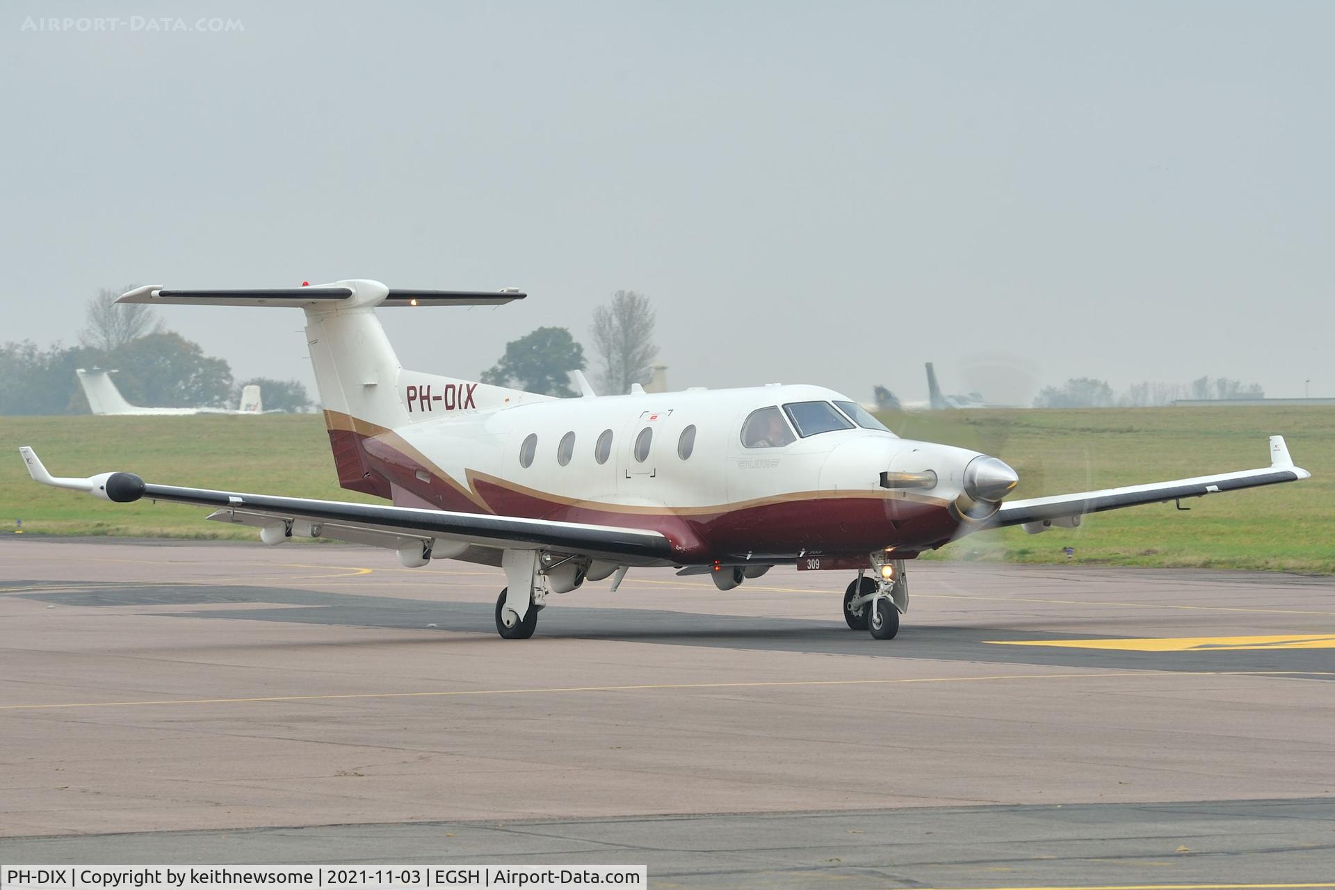 PH-DIX, 2000 Pilatus PC-12/45 C/N 309, Leaving Norwich for Amsterdam.