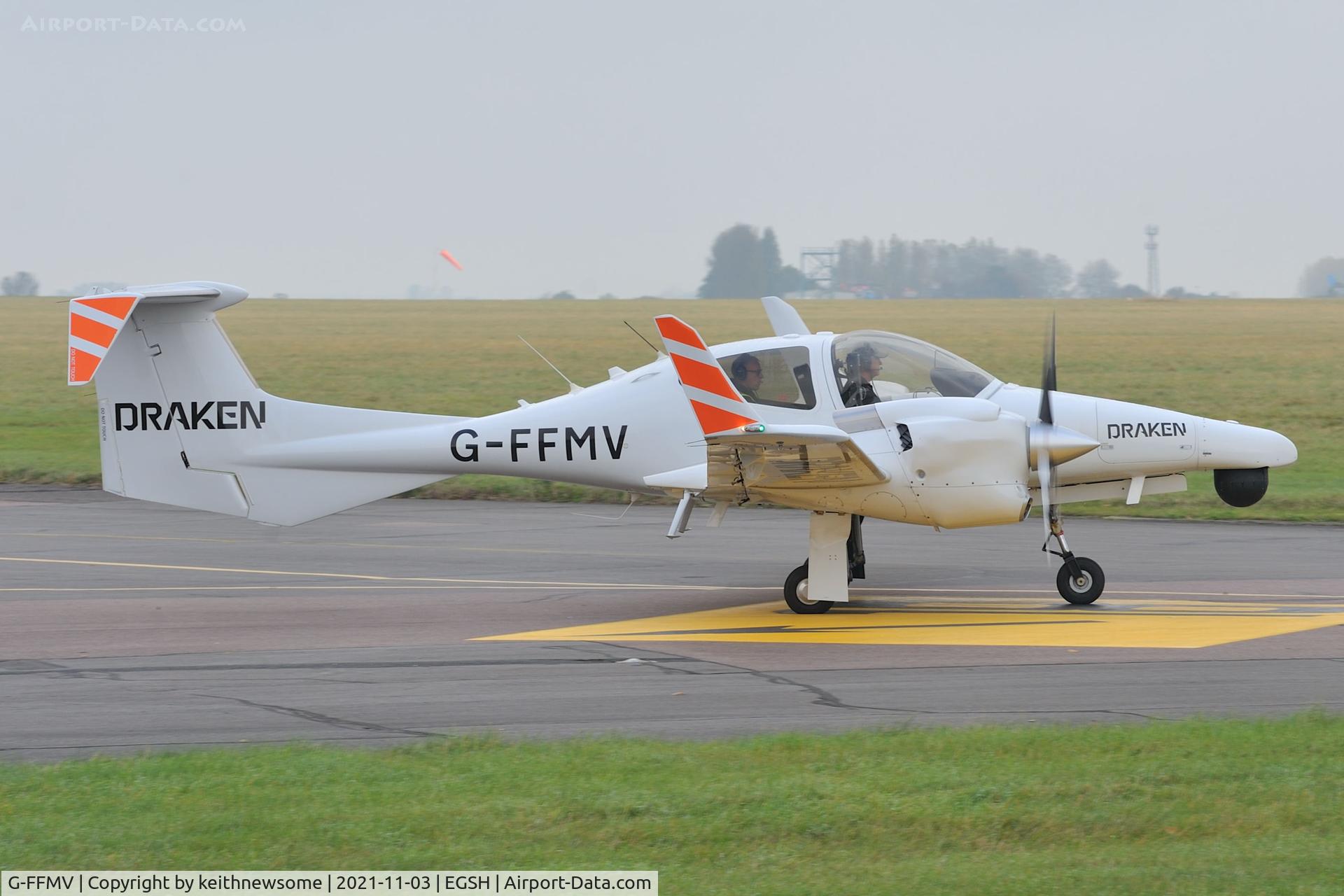 G-FFMV, 2013 Diamond DA-42NG Twin Star C/N 42.MN029, Leaving Norwich for Humberside.