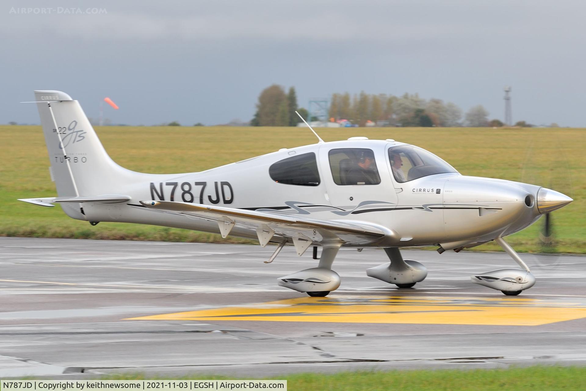 N787JD, 2008 Cirrus SR22 C/N 3287, Leaving Norwich for Earls Colne.