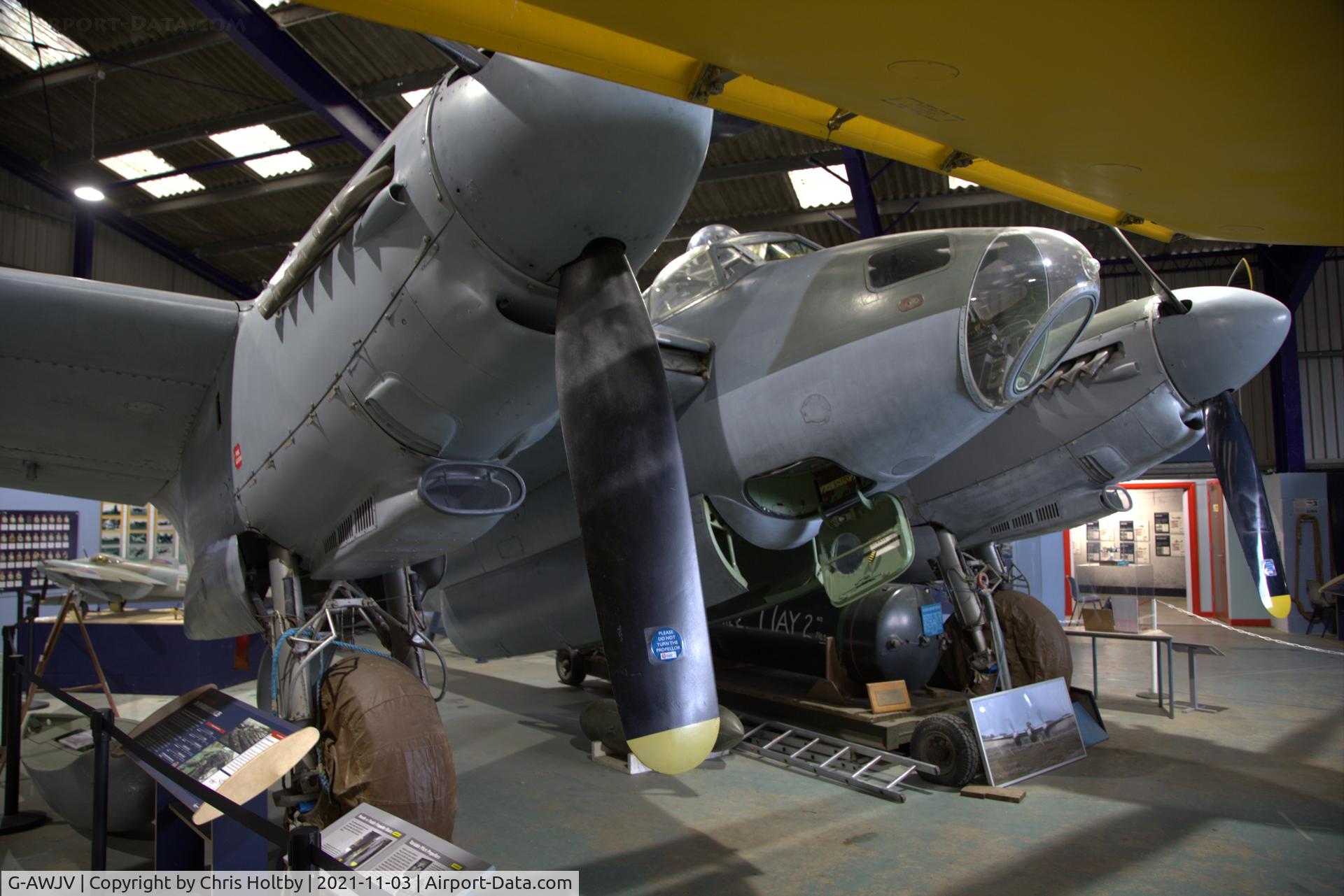 G-AWJV, De Havilland DH-98 Mosquito TT.35 C/N Not found G-AWJV, On exhibit in the De Havilland Aircraft Museum at London Colney, Herts.