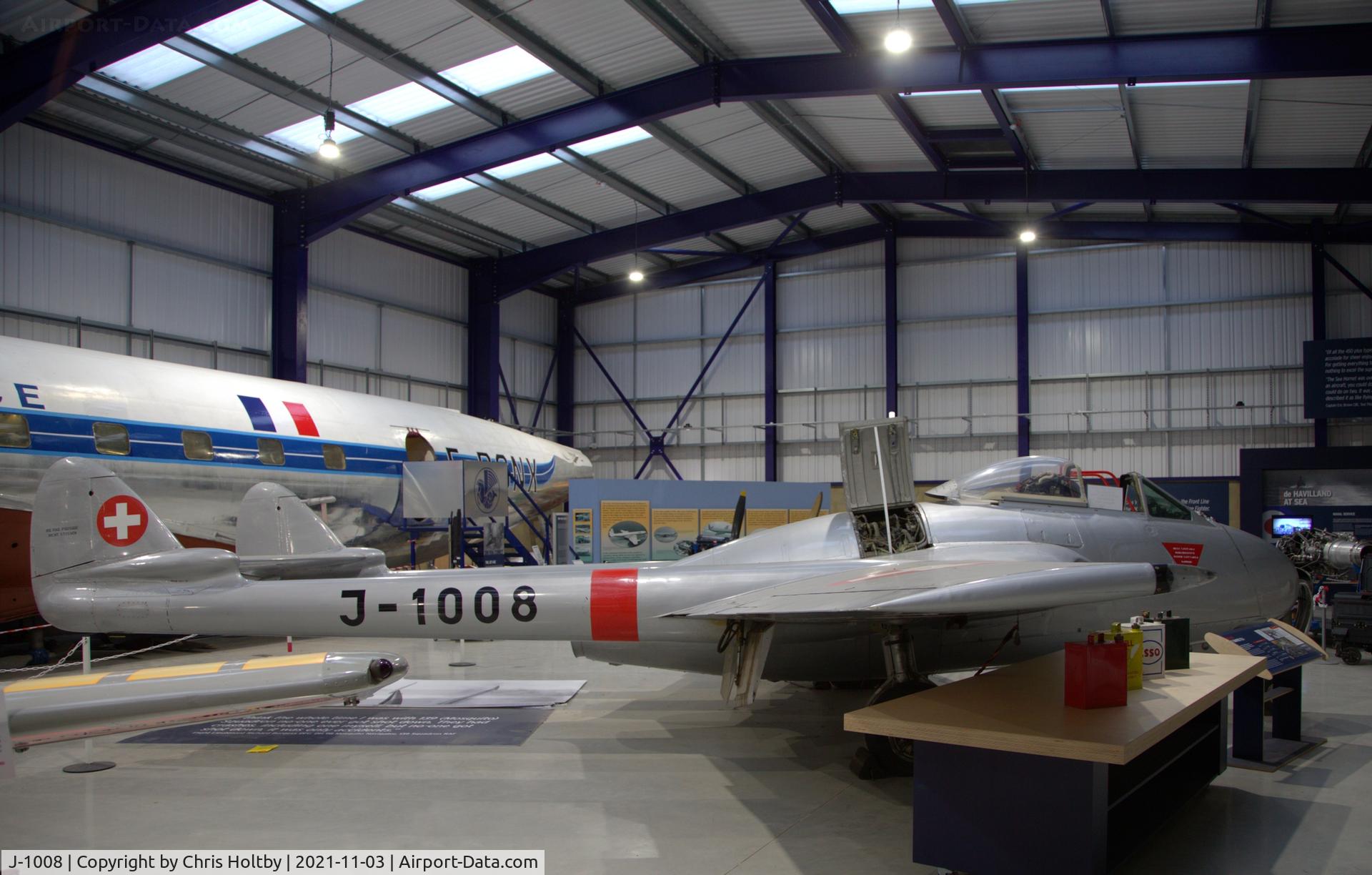 J-1008, De Havilland (FFA) DH-100 Vampire FB6 C/N 148, DH's first jet aircraft this Vampire was built in 1949; since 1974 on display at the de Havilland Museum in London Colney, Herts.