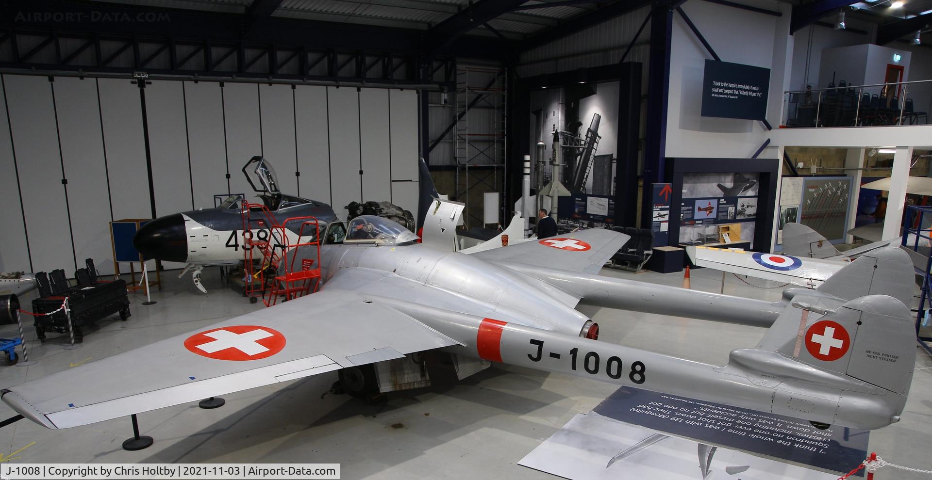 J-1008, De Havilland (FFA) DH-100 Vampire FB6 C/N 148, Overhead shot showing those famous twin booms