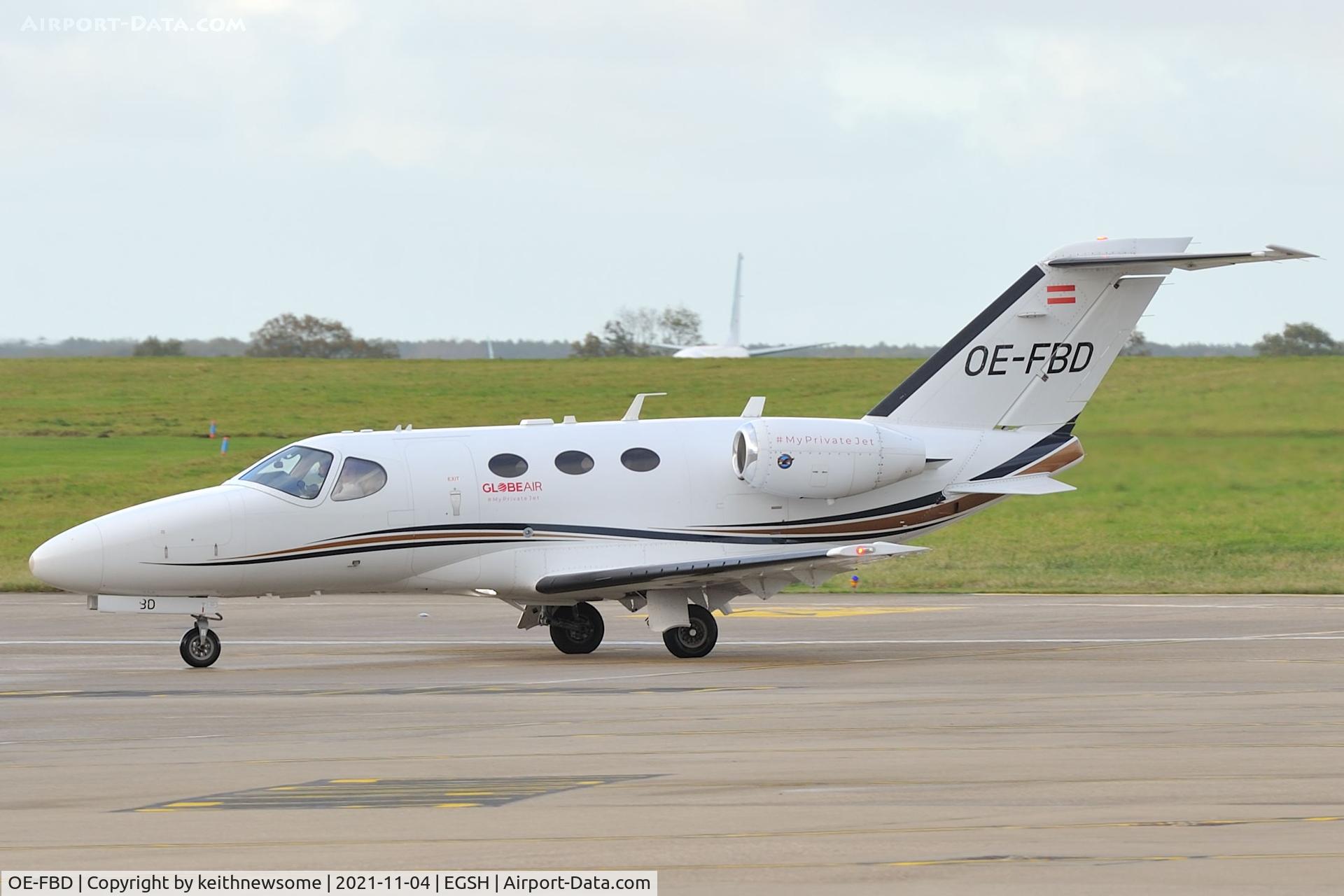 OE-FBD, 2010 Cessna 510 Citation Mustang Citation Mustang C/N 510-0303, Arriving at Norwich from Dublin.