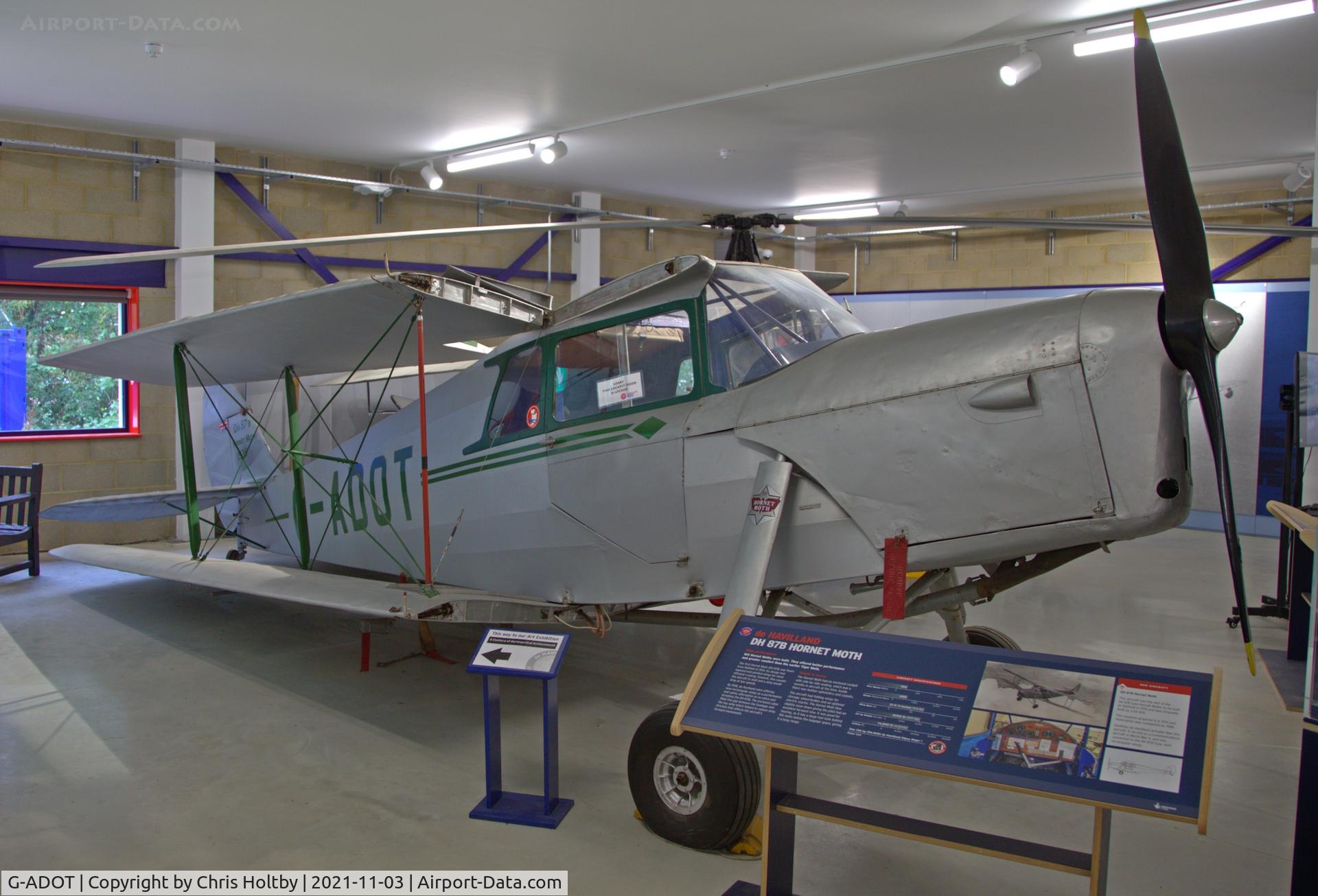 G-ADOT, De Havilland DH.87B Hornet Moth C/N 8027, Preserved and exhibited at the de Havilland Aircraft Museum, London Colney, Herts.