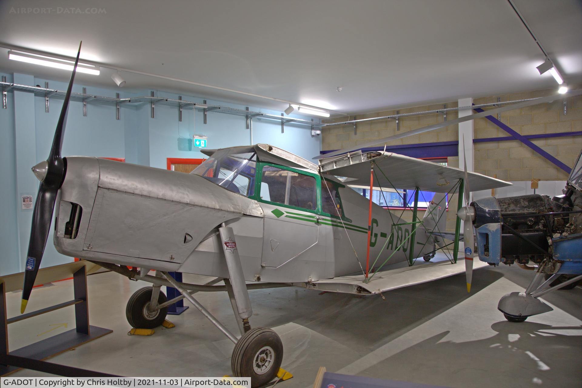 G-ADOT, De Havilland DH.87B Hornet Moth C/N 8027, 1935 built Hornet Moth preserved and exhibited at the de Havilland Aircraft Museum, London Colney, Herts.