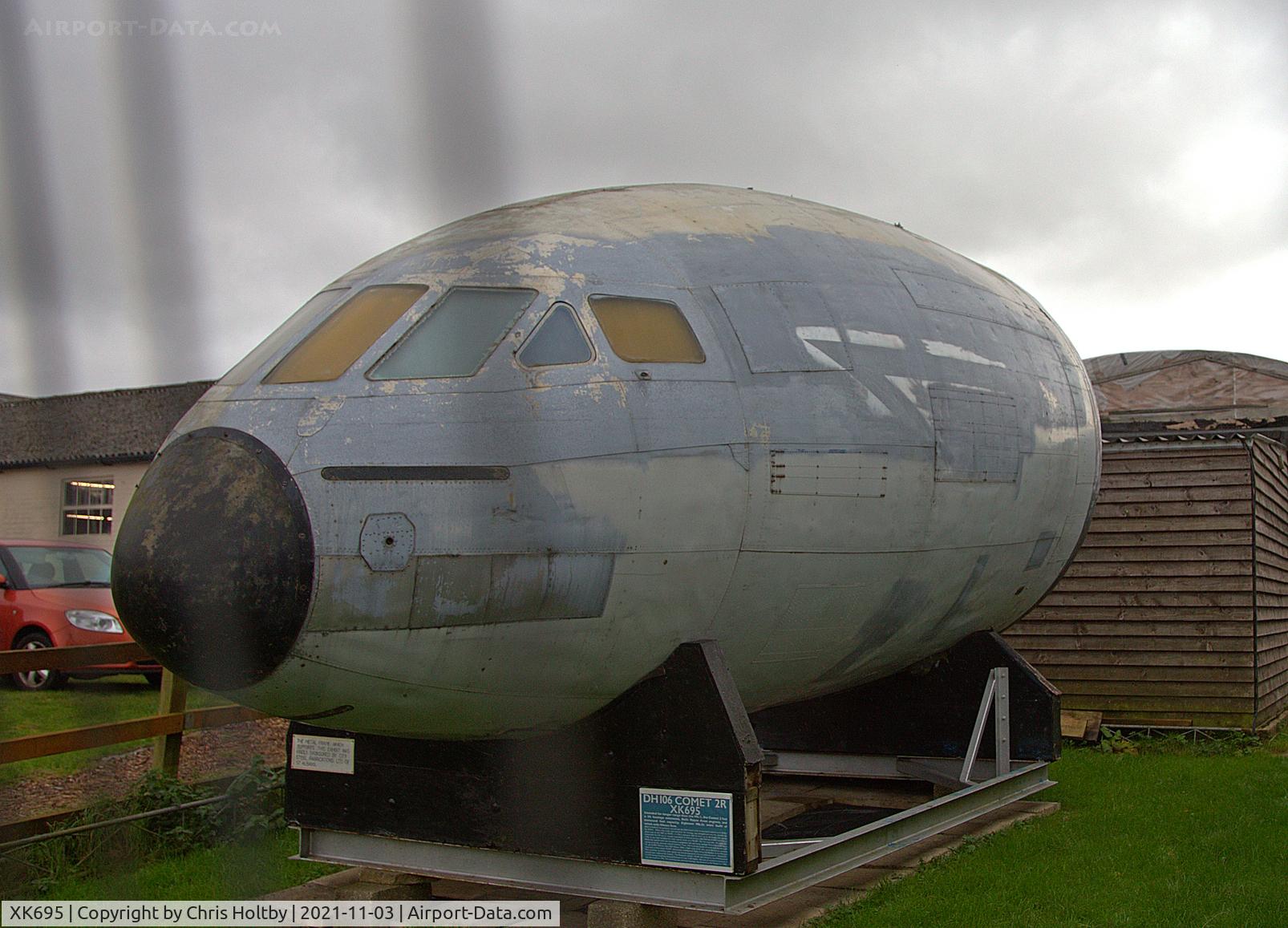 XK695, 1956 De Havilland DH.106 Comet C.2R C/N 6030, Nose and cockpit of the Comet 2 weathering away outside at the de Havilland Museum in London Colney, Herts.