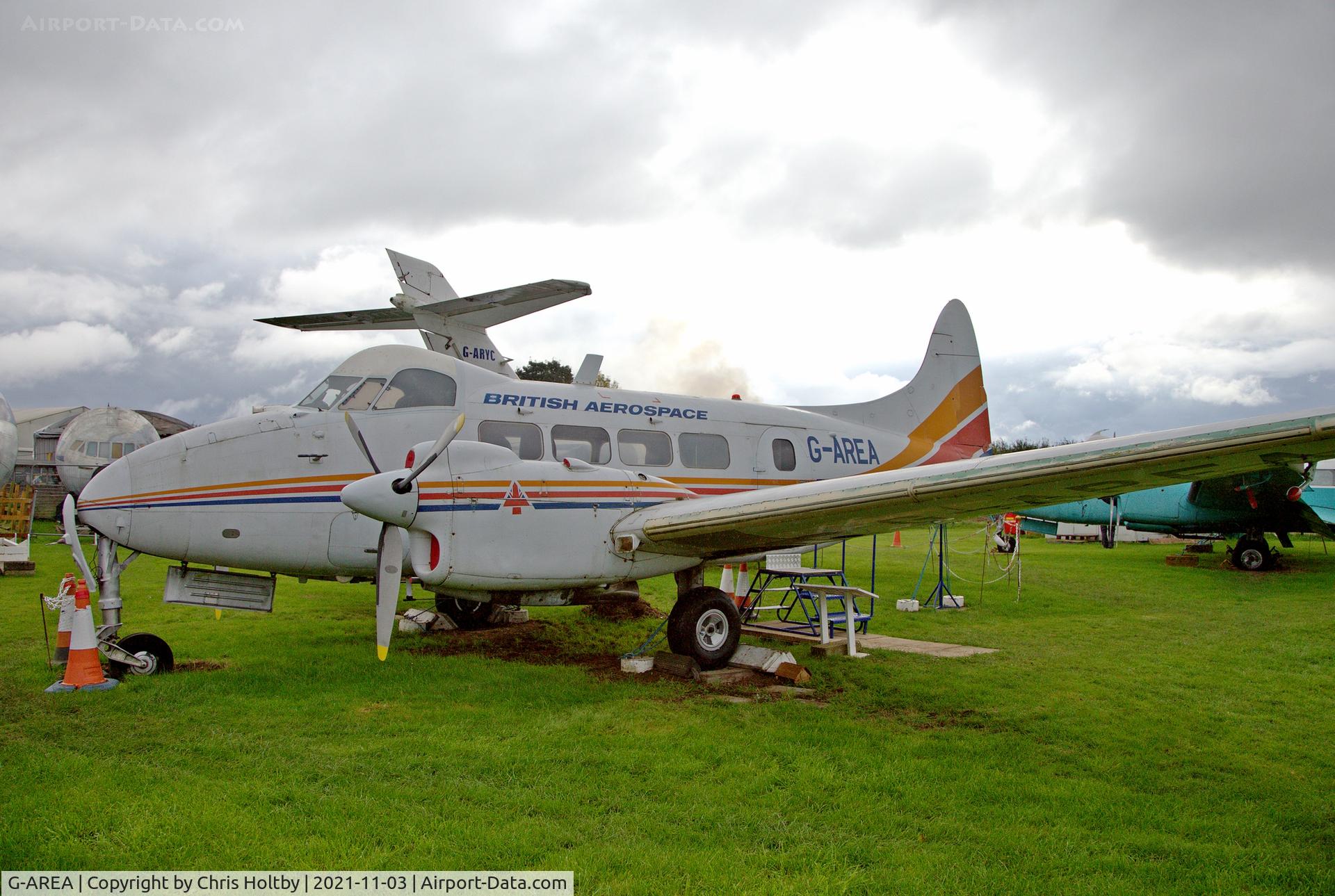 G-AREA, 1961 De Havilland DH-104 Dove 8 C/N 04520, Statically exhibited outside at the DH Museum, London Colney, Herts.