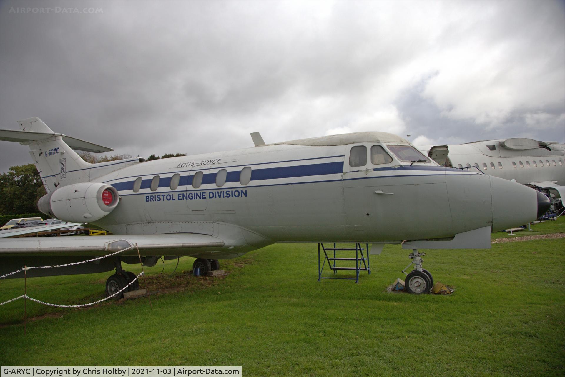G-ARYC, 1963 De Havilland DH-125 Series 1/521 C/N 25003, On static display outside at the DH Museum at London Colney, Herts.