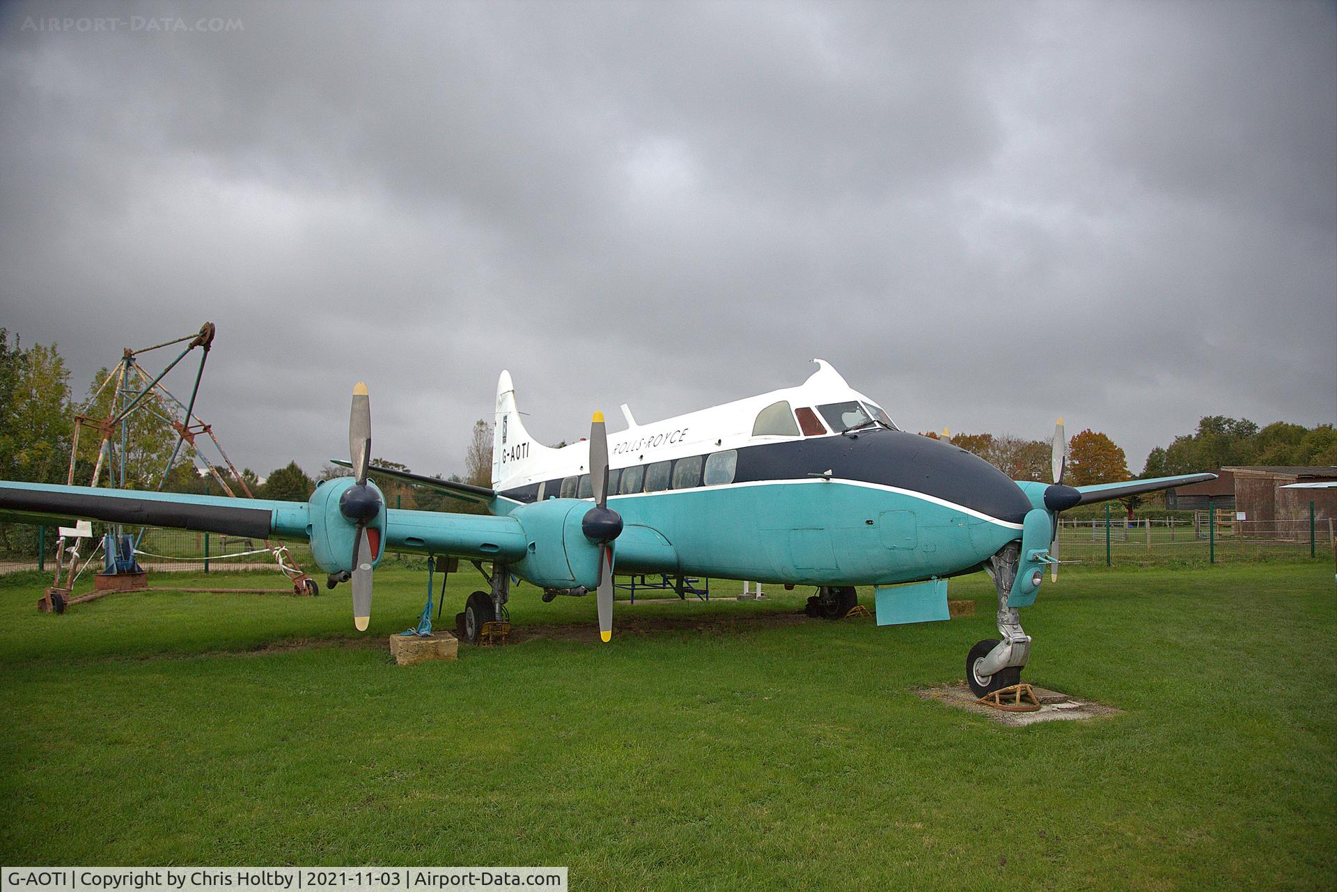 G-AOTI, 1956 De Havilland DH-114 Heron 2D C/N 14107, At the de Havilland Aircraft Museum, London Colney, Herts.