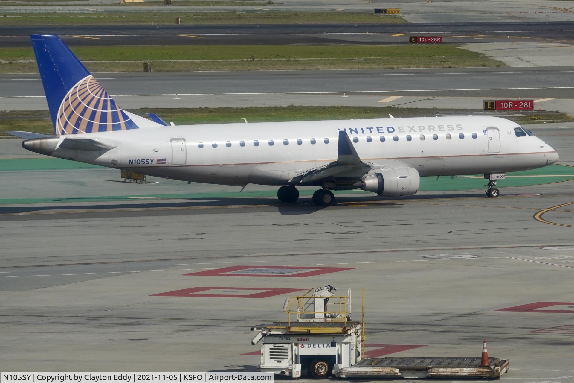 N105SY, 2014 Embraer 175LR (ERJ-170-200LR) C/N 17000395, Sky Terrace SFO 2021.