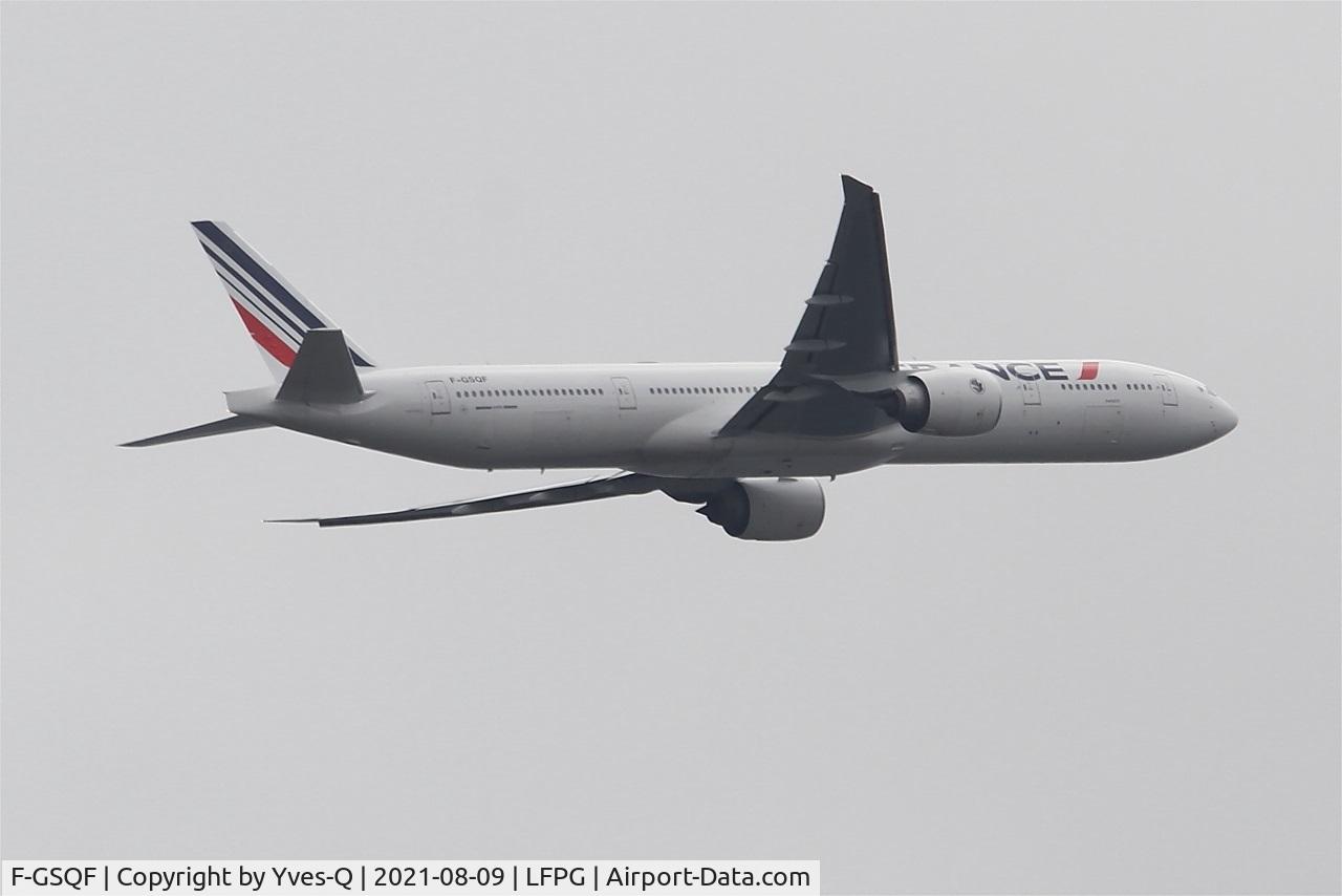 F-GSQF, 2004 Boeing 777-328/ER C/N 32849, Boeing 777-328ER, Climbing from rwy 08L, Roissy Charles De Gaulle Airport (LFPG-CDG)