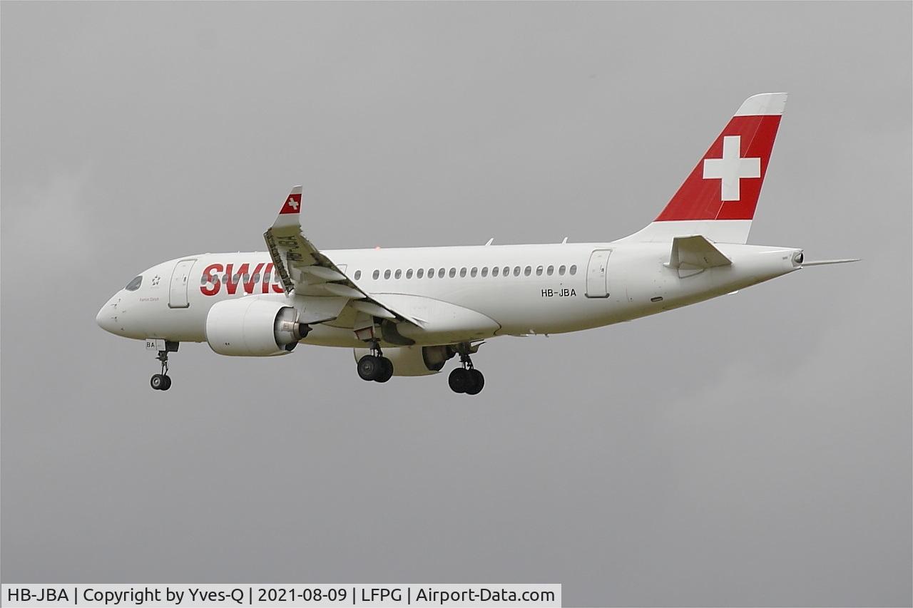 HB-JBA, 2016 Bombardier CSeries CS100 (BD-500-1A10) C/N 50010, Bombardier CSeries CS100, On final rwy 26L, Roissy Charles De Gaulle airport (LFPG-CDG)