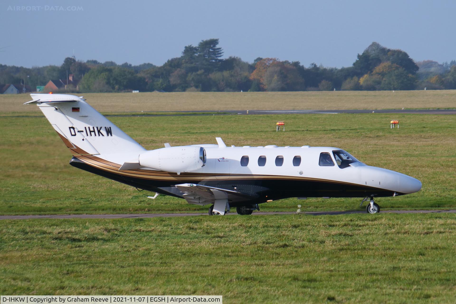 D-IHKW, 2008 Cessna 525 CitationJet CJ1+ C/N 525-0677, Departing from Norwich.