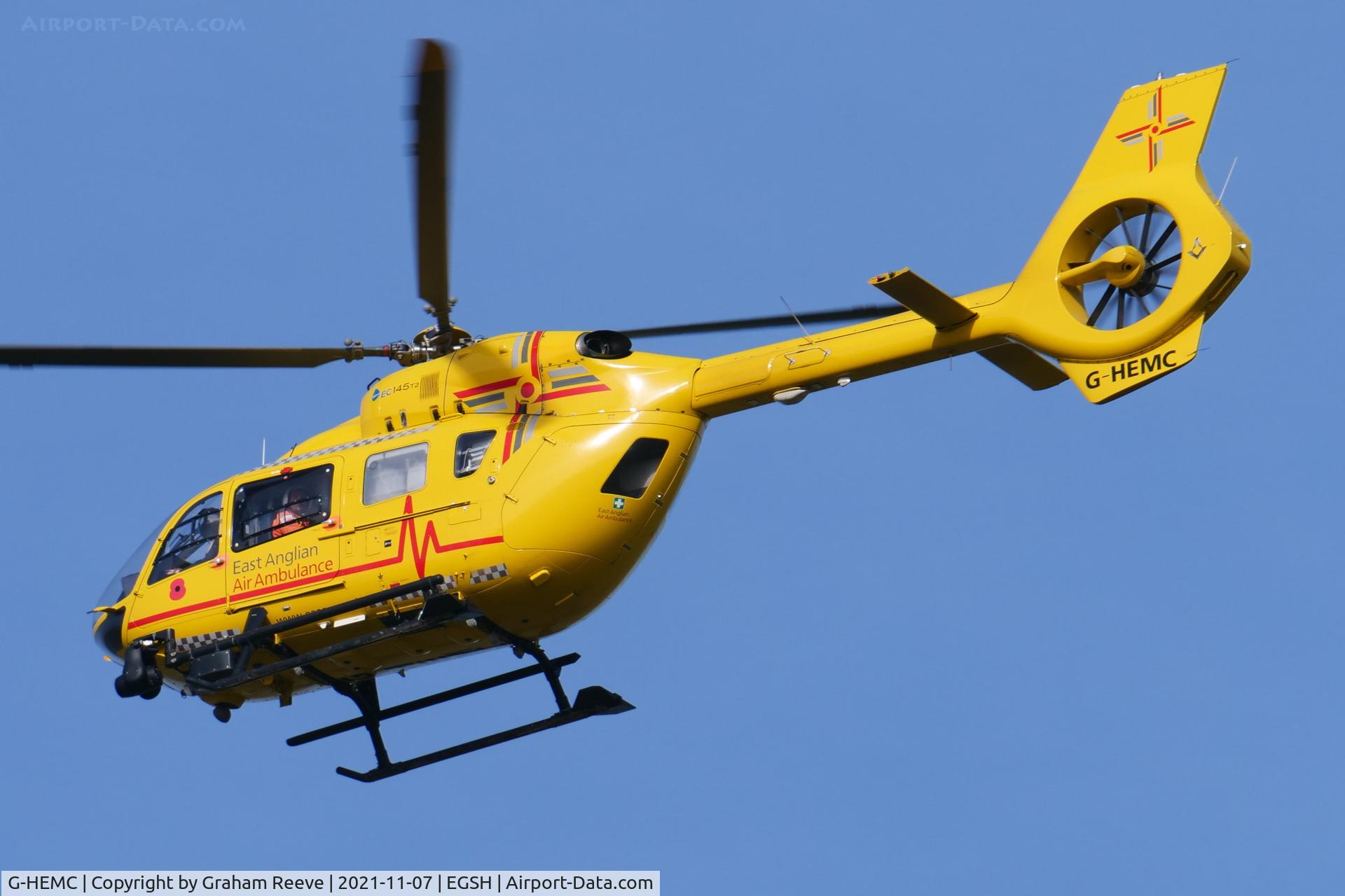 G-HEMC, 2014 Airbus Helicopters EC-145T-2 (BK-117D-2) C/N 20012, Landing at Norwich.