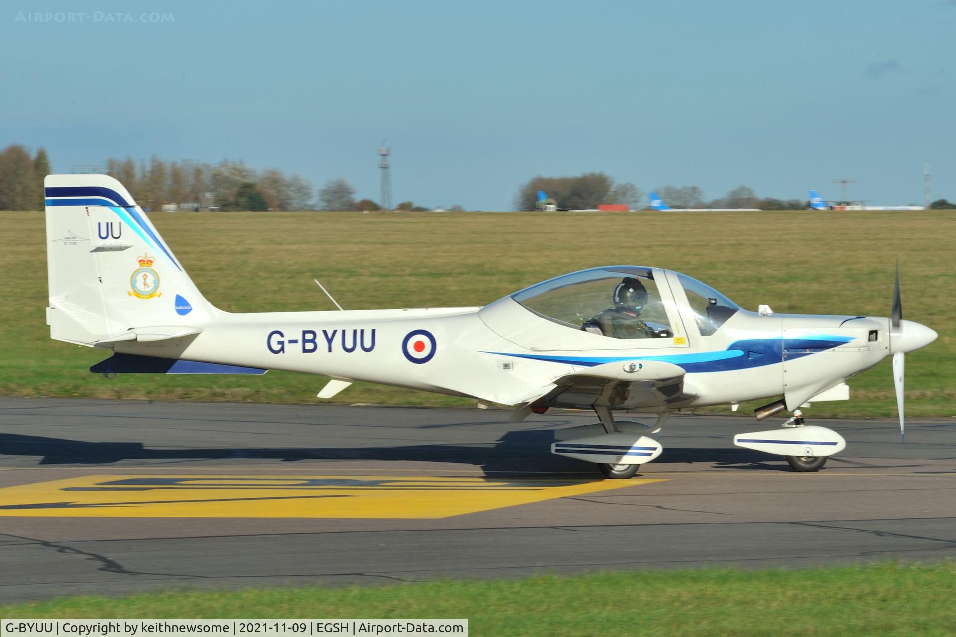 G-BYUU, 1999 Grob G-115E Tutor T1 C/N 82105/E, Leaving Norwich for Wittering.