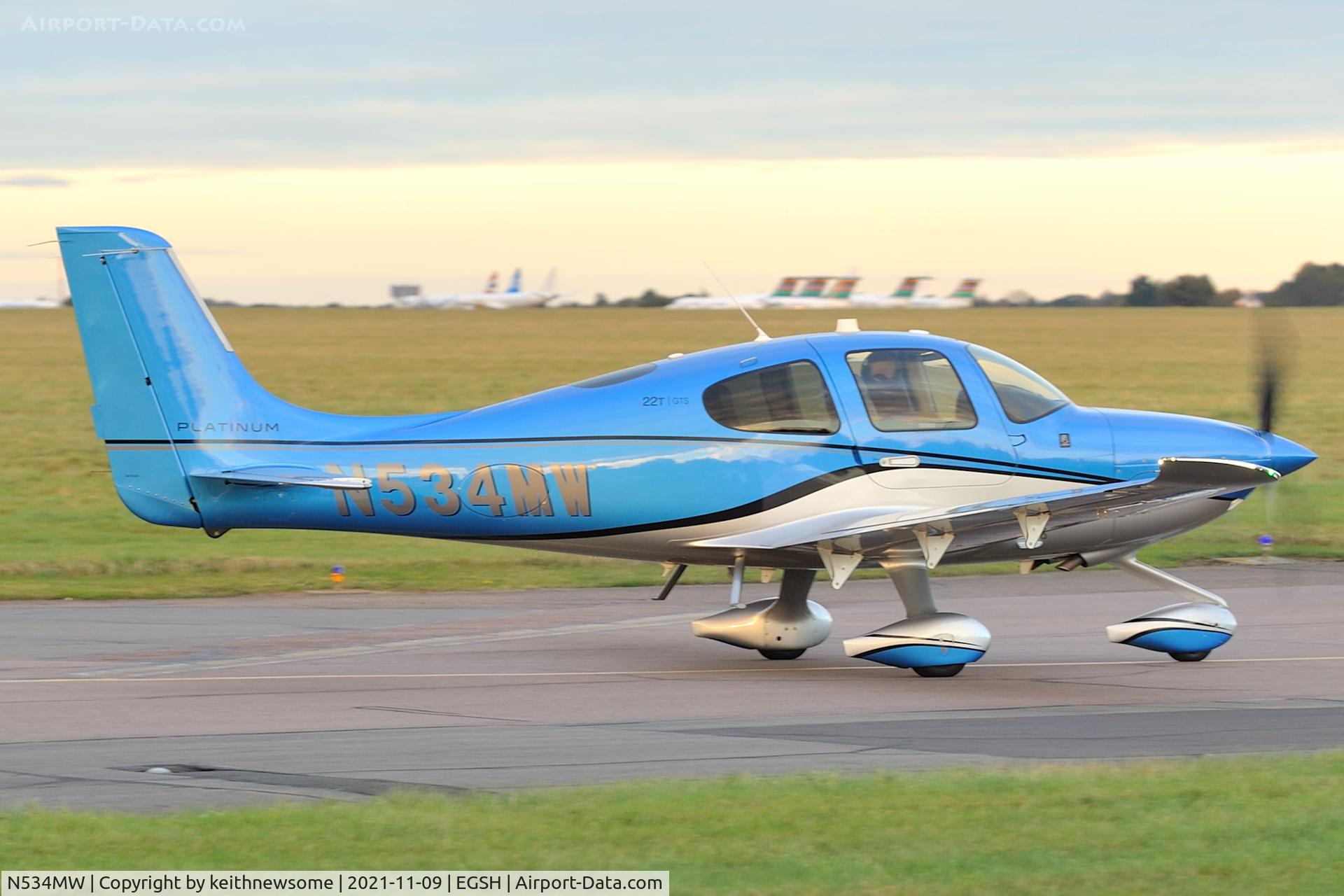 N534MW, 2017 Cirrus SR-22T C/N 1534, Leaving Norwich for Hawarden.
