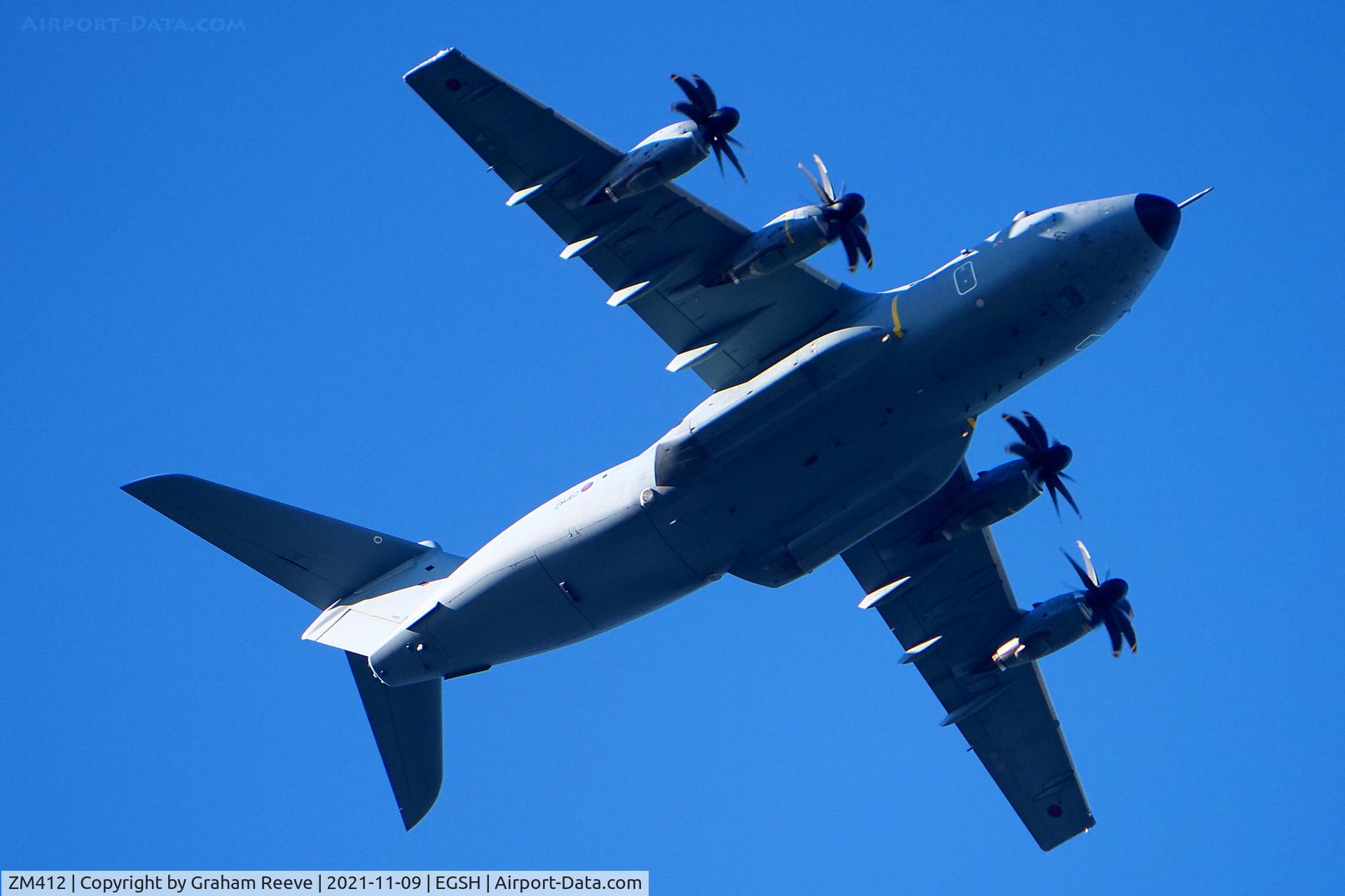 ZM412, 2016 Airbus A400M-180 Atlas C.1 C/N 042, Over head at Norwich.