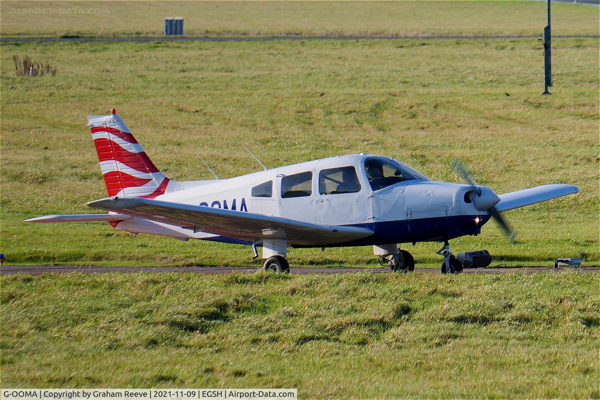 G-OOMA, 1981 Piper PA-28-161 Cherokee Warrior II C/N 28-8116030, Departing from Norwich.