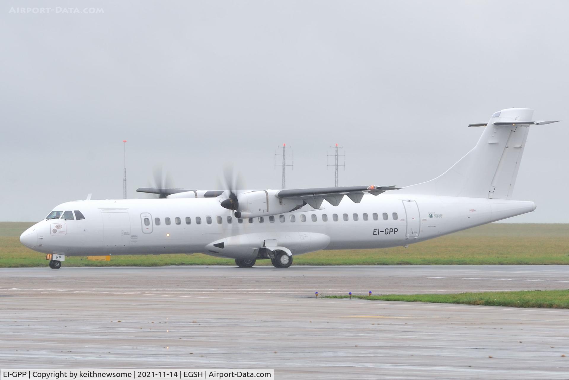 EI-GPP, 2016 ATR 72-212A C/N 1322, Arriving at Norwich from Exeter for paintwork.