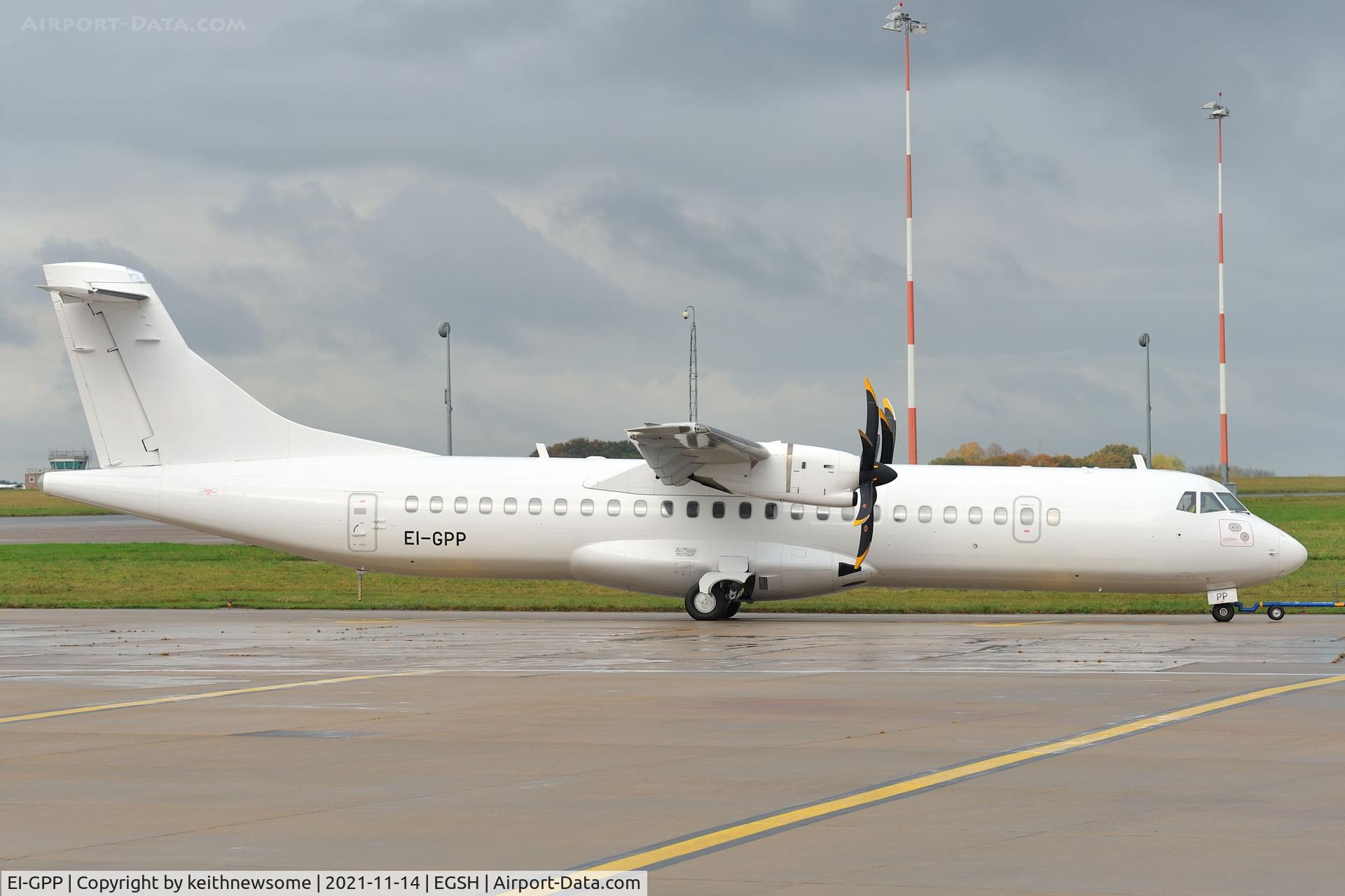 EI-GPP, 2016 ATR 72-212A C/N 1322, Arriving at Norwich from Exeter for paintwork.