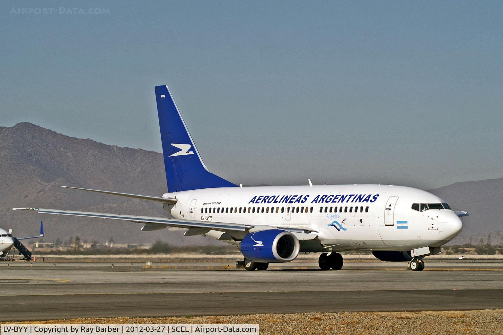 LV-BYY, 2009 Boeing 737-7BD C/N 33938, LV-BYY   Boeing 737-7BD [33938] (Aerolineas Argentinas) Santiago-Arturo Merino Benitez Int~CC 27/03/2012