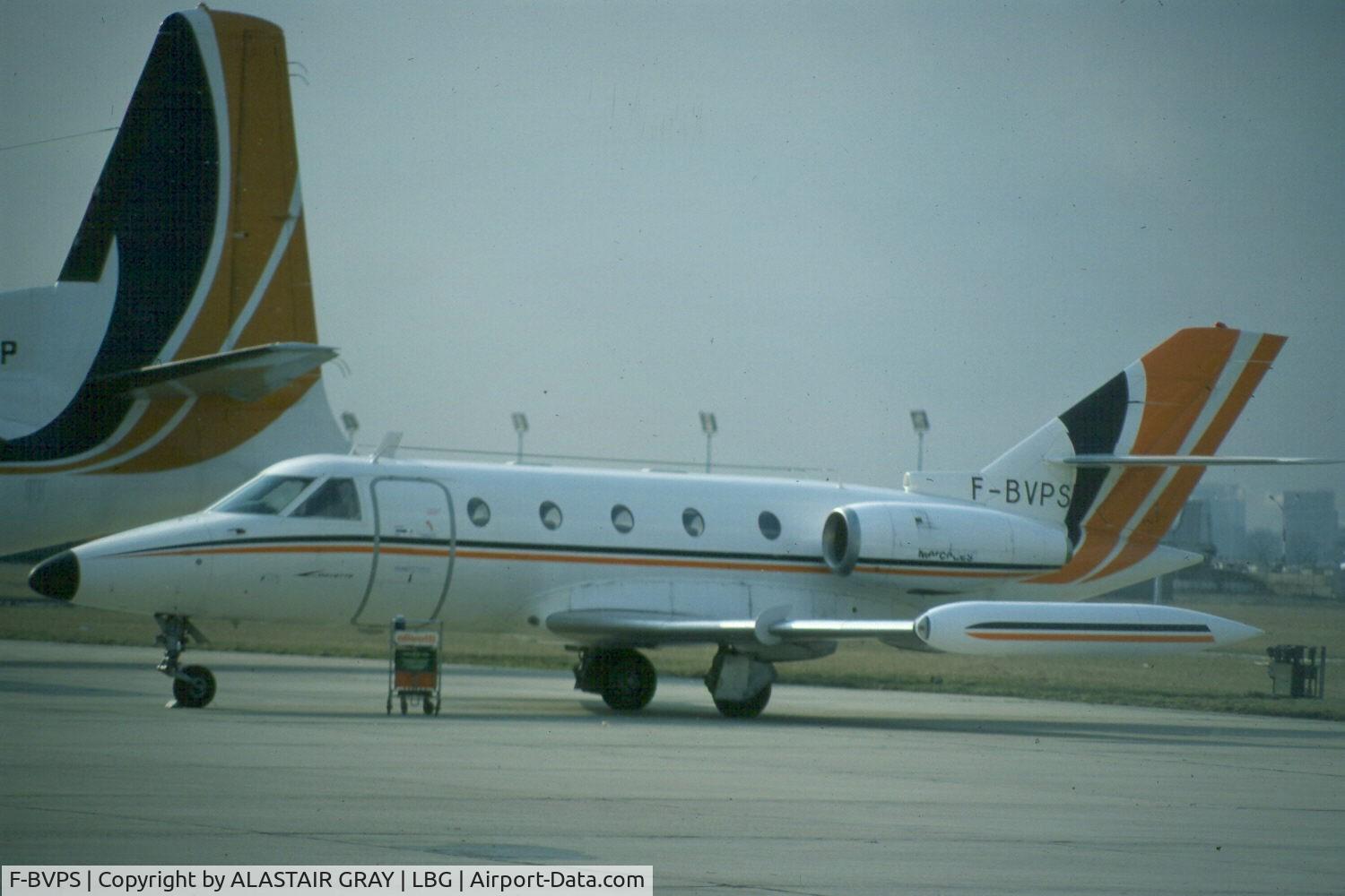 F-BVPS, Aerospatiale SN-601 Corvette C/N 14, Parked at le Bourget in front of a Uni Air F-27 in 1979