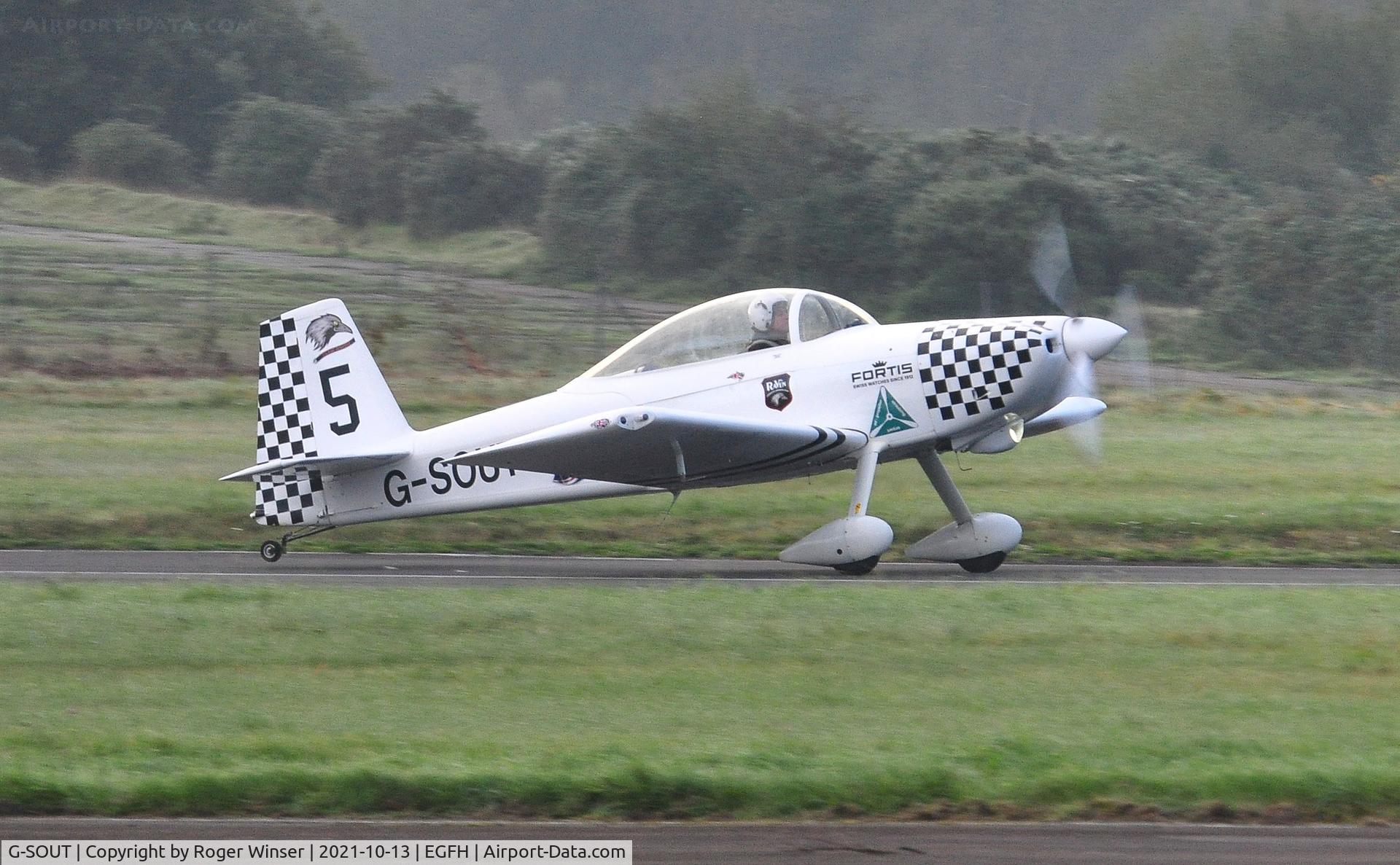 G-SOUT, 2006 Vans RV-8 C/N PFA 303-13295, Visiting RV-8 (Raven 5) departing Runway 28 leading 4-ship Team Raven to the Portugal Air Summit 2021.
