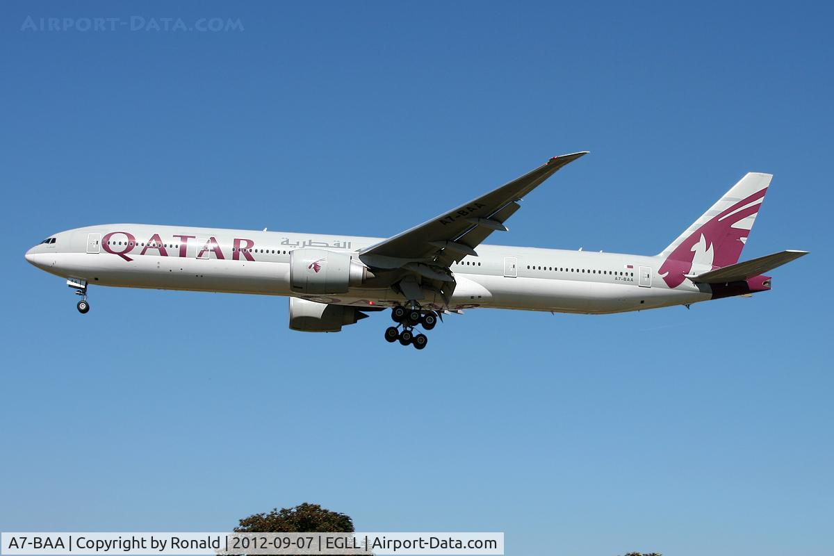 A7-BAA, 2007 Boeing 777-3DZ/ER C/N 36009, at lhr