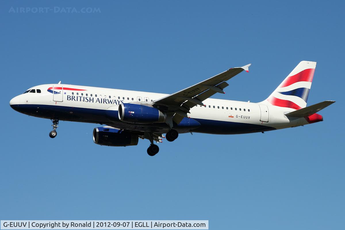G-EUUV, 2008 Airbus A320-232 C/N 3468, at lhr