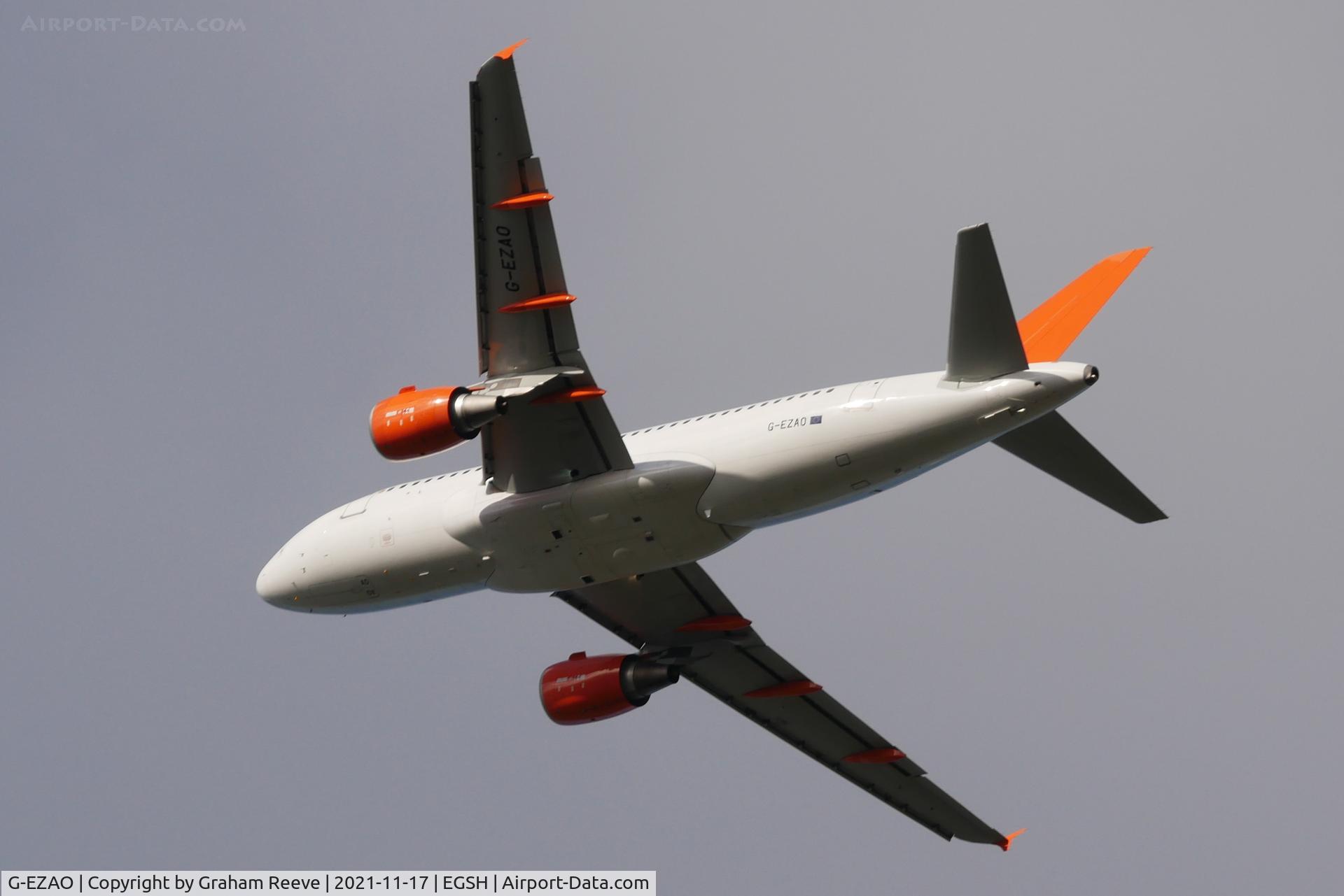 G-EZAO, 2006 Airbus A319-111 C/N 2769, Departing from Norwich.