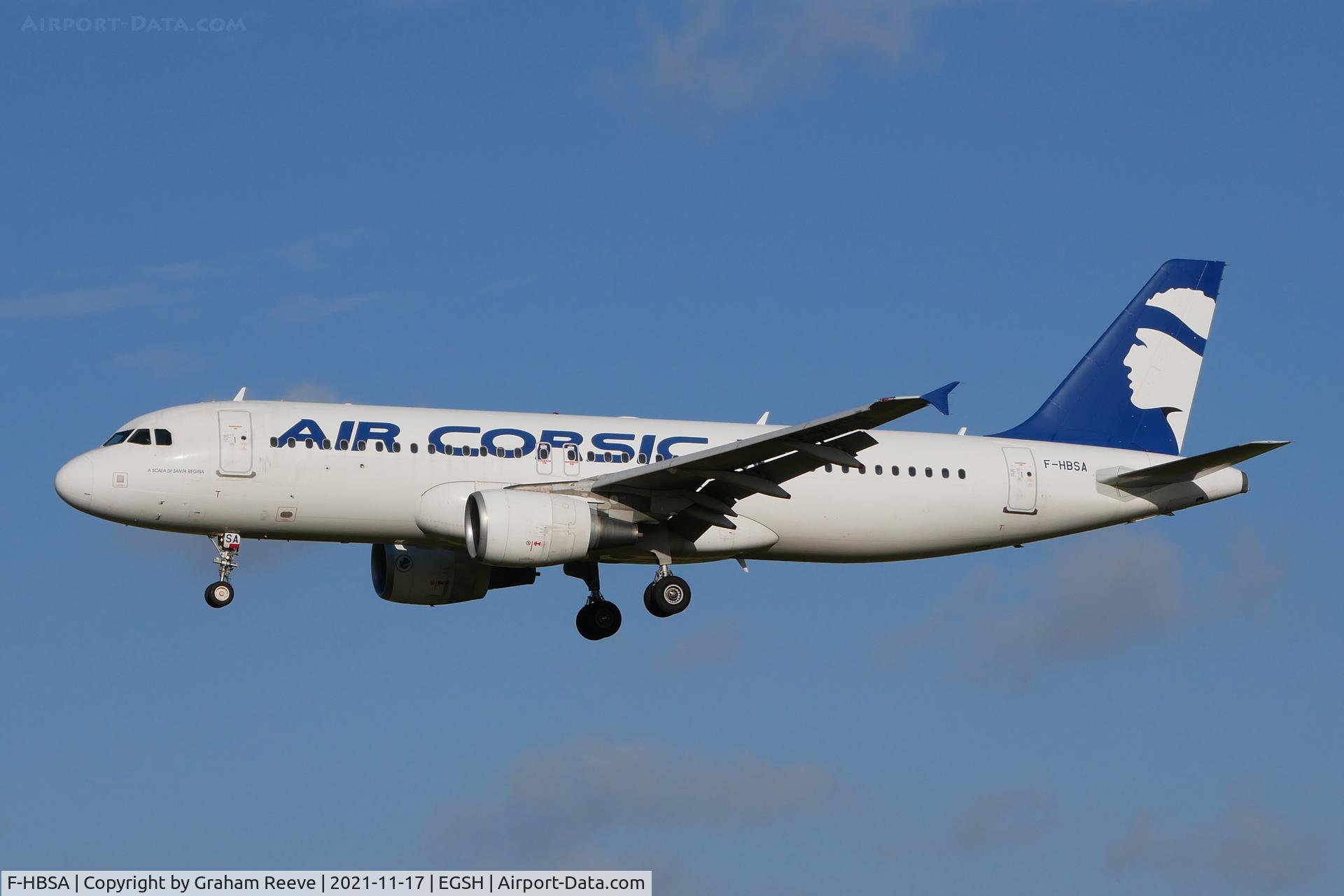 F-HBSA, 2009 Airbus A320-216 C/N 3882, Landing at Norwich.