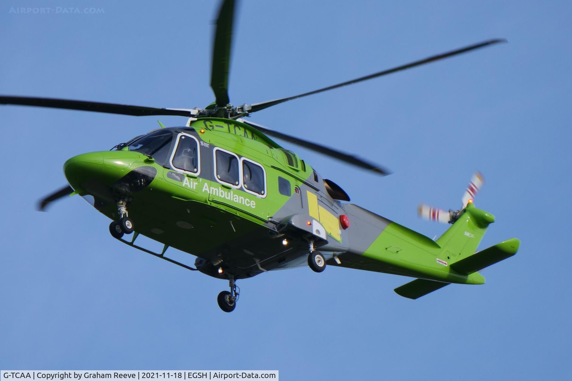 G-TCAA, 2016 AgustaWestland AW-169 C/N 69038, On approach to Norwich.