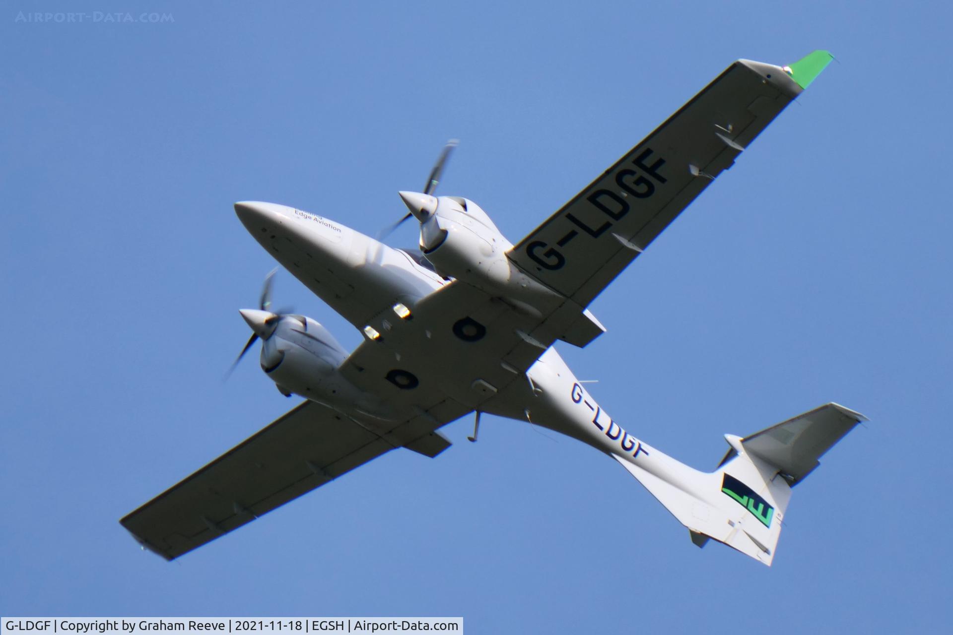 G-LDGF, 2020 Diamond DA-42NG Twin Star C/N 42.N257, Departing from Norwich.