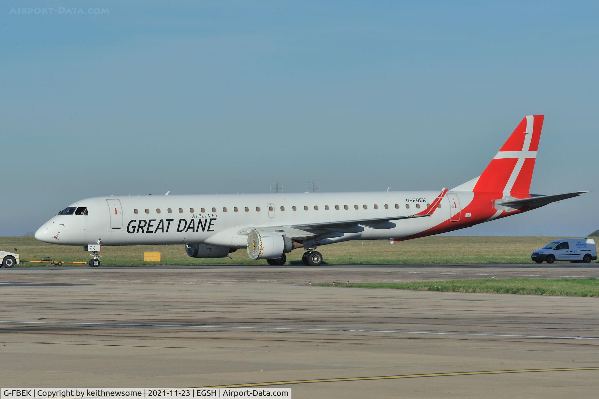 G-FBEK, 2008 Embraer 195LR (ERJ-190-200LR) C/N 19000168, Storage / engineering movement.