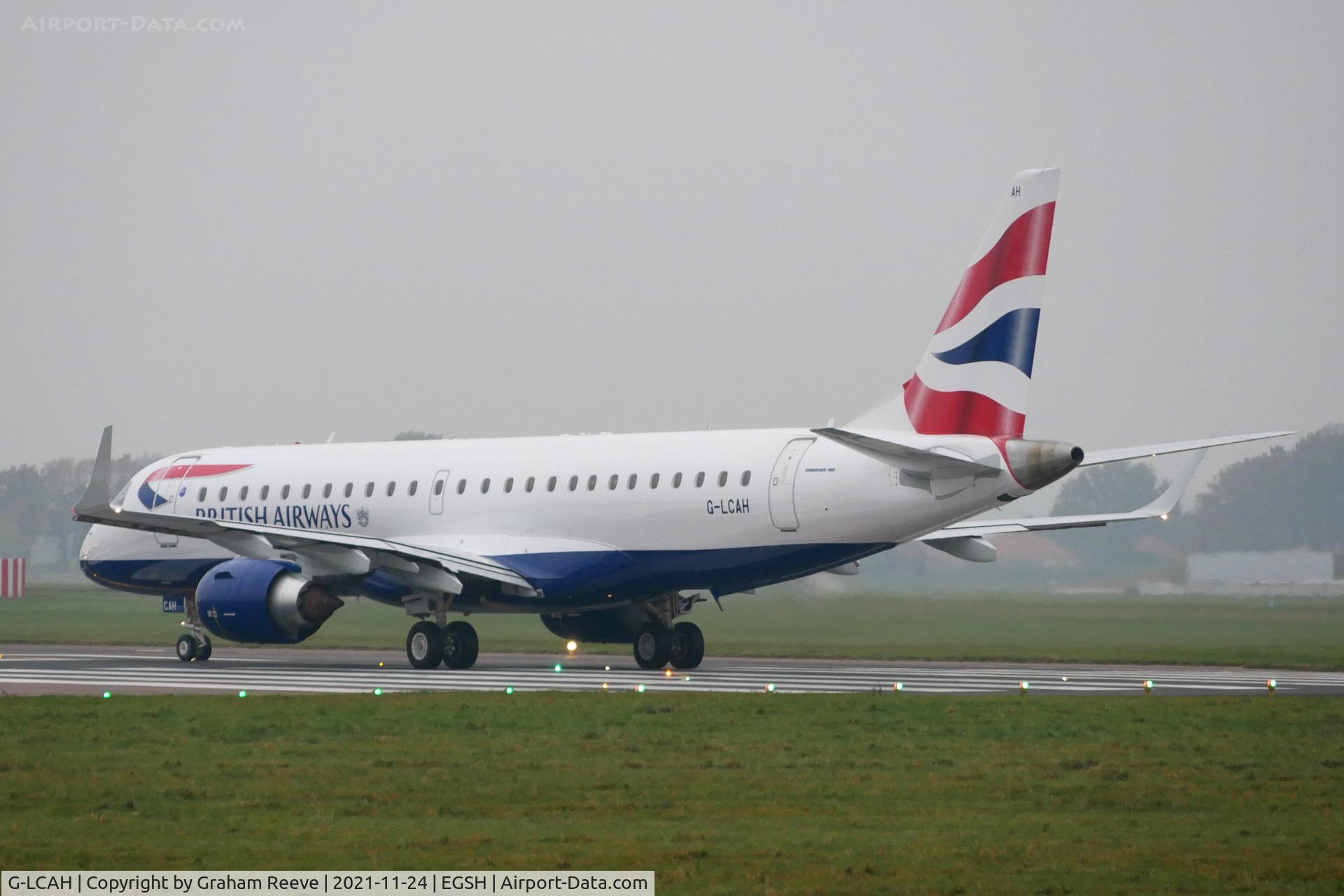 G-LCAH, 2012 Embraer 190LR (ERJ-190-100LR) C/N 19000564, Departing from Norwich.