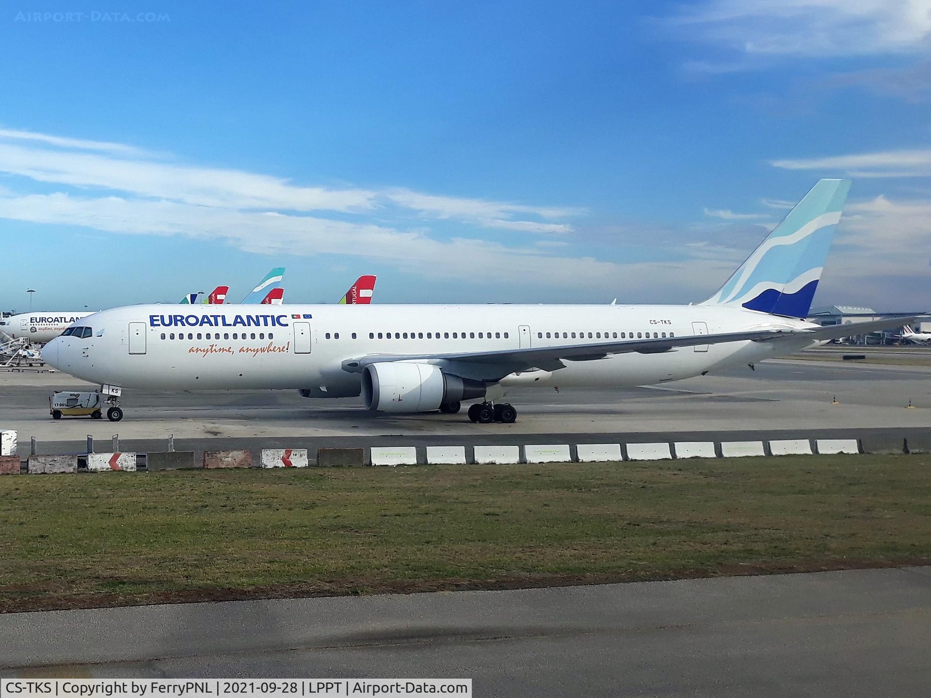CS-TKS, 2001 Boeing 767-36N/ER C/N 30841, Euroatlantic B763 parked at LIS