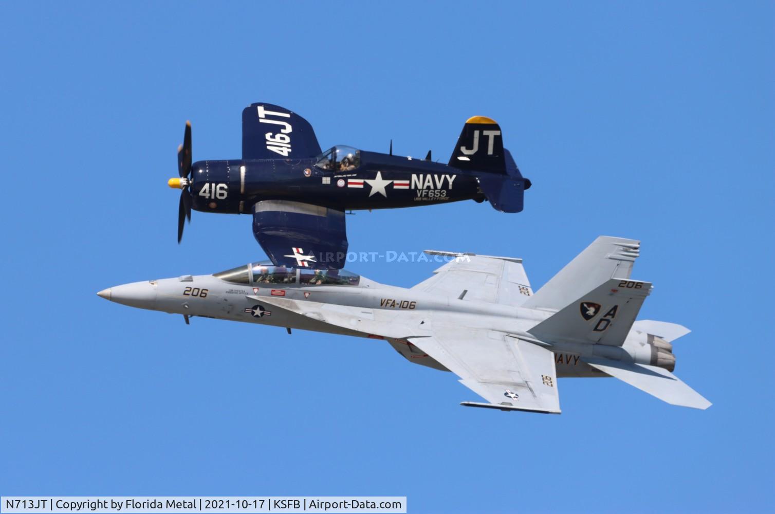 N713JT, 1945 Vought F4U-4B Corsair C/N 97143, legacy flight