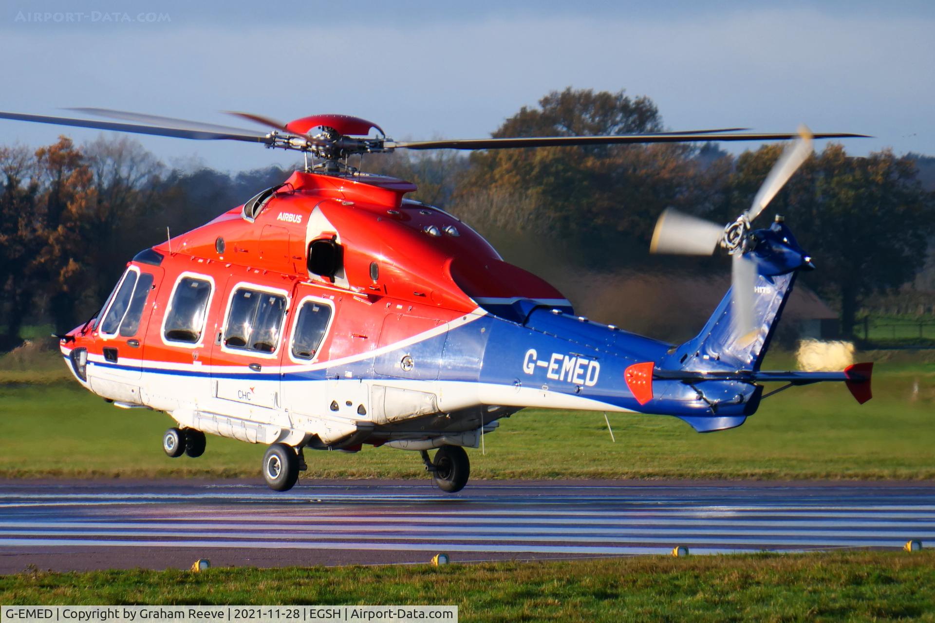 G-EMED, 2019 Airbus Helicopters EC-175B C/N 5039, Landing at Norwich.
