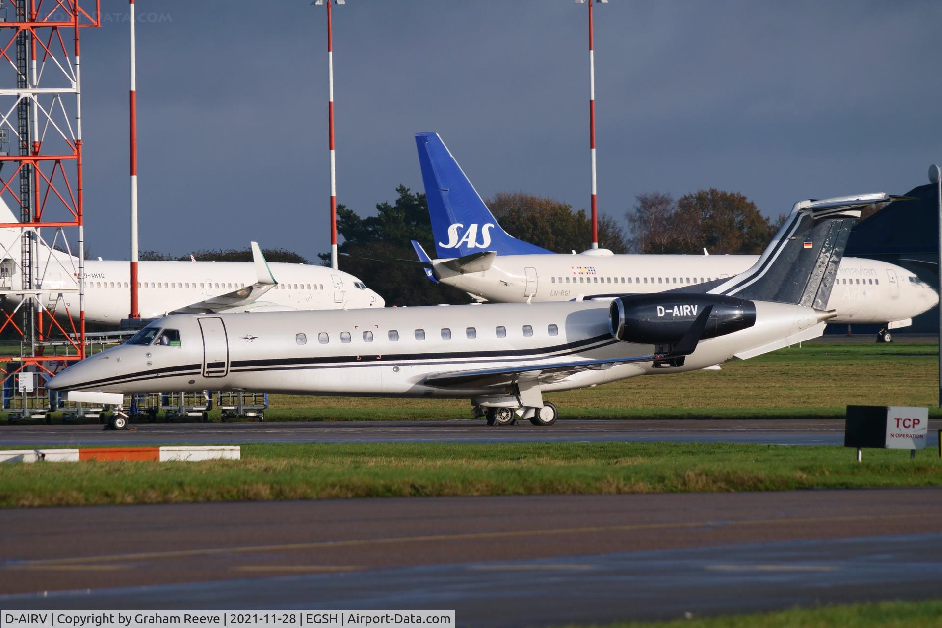 D-AIRV, 2019 Embraer EMB-135BJ Legacy 650E C/N 14501236, Parked on stand 7 at Norwich.