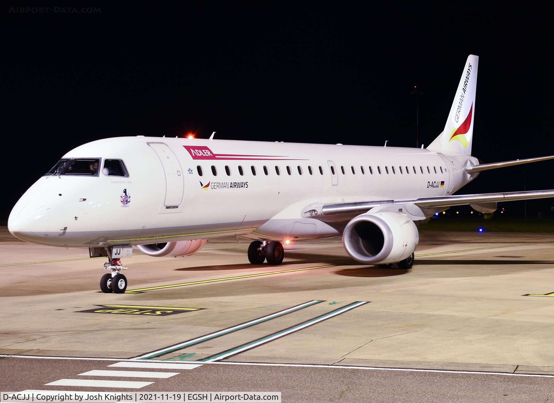 D-ACJJ, 2007 Embraer 190LR (ERJ-190-100LR) C/N 19000114, Arriving With Southampton FC Onboard.