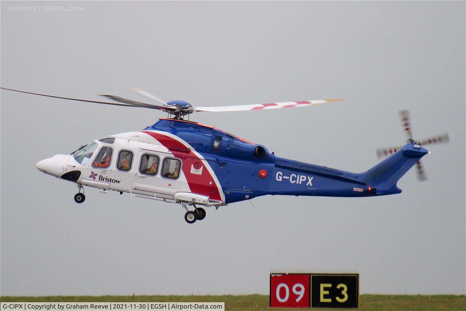 G-CIPX, 2013 AgustaWestland AW-139 C/N 41346, Landing at Norwich.