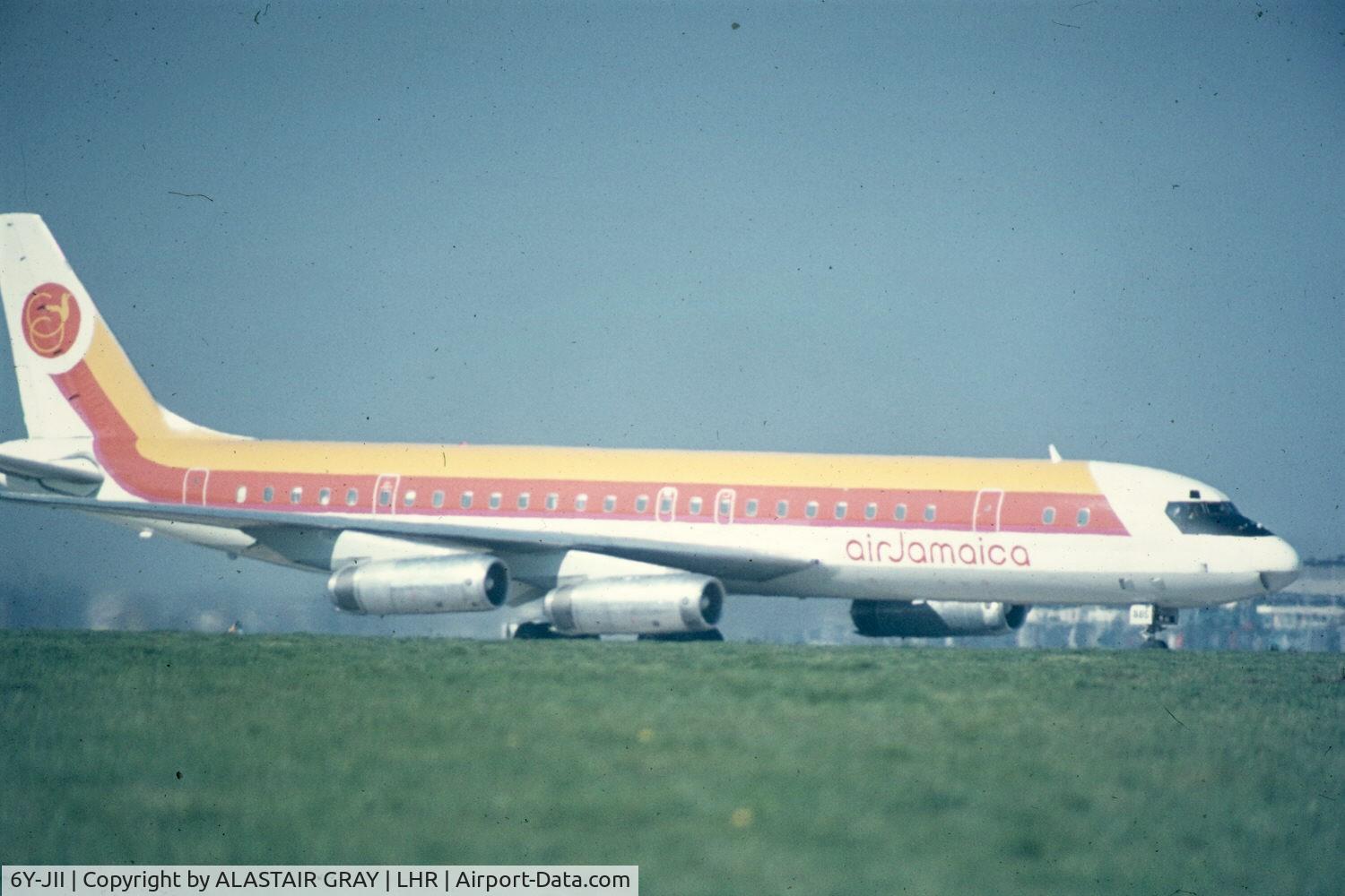 6Y-JII, 1969 Douglas DC-8-62 C/N 46084, seen here heading to runway 27R on a nice sunny day at Heathrow.